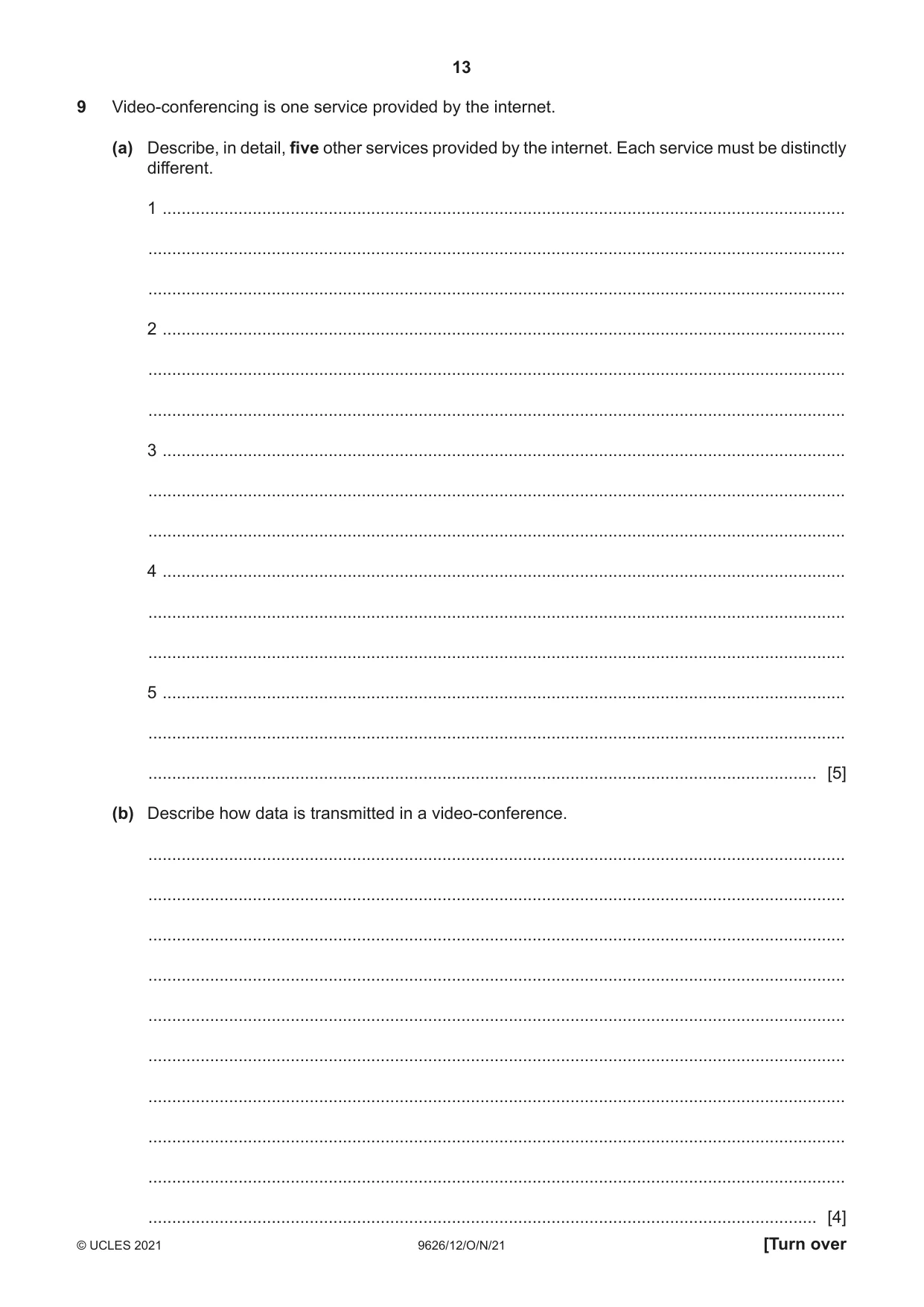 Cambridge A Level Information Technology (from 2017) 9626 2021 Oct/Nov Paper 1 · Variant 2 question paper, page 13 of 20