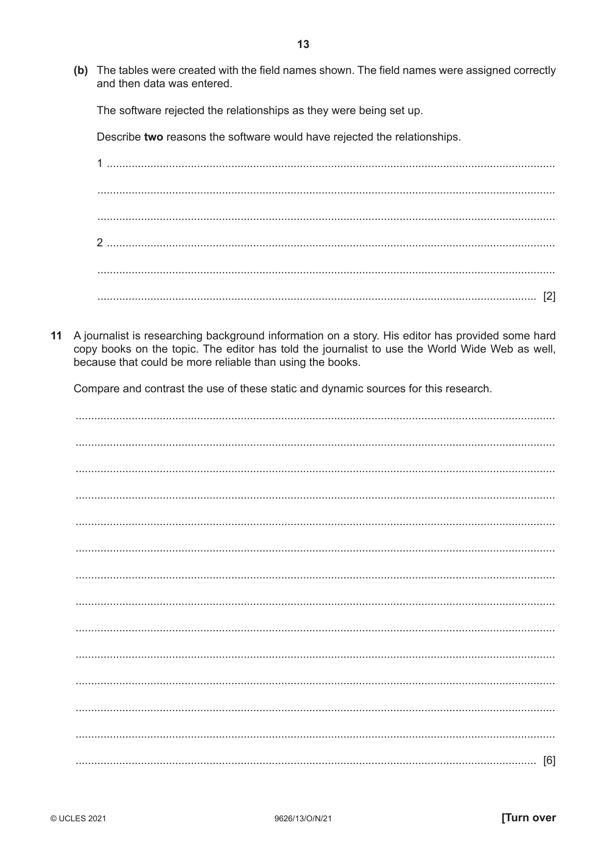 Cambridge A Level Information Technology (from 2017) 9626 2021 Oct/Nov Paper 1 · Variant 3 question paper, page 13 of 16
