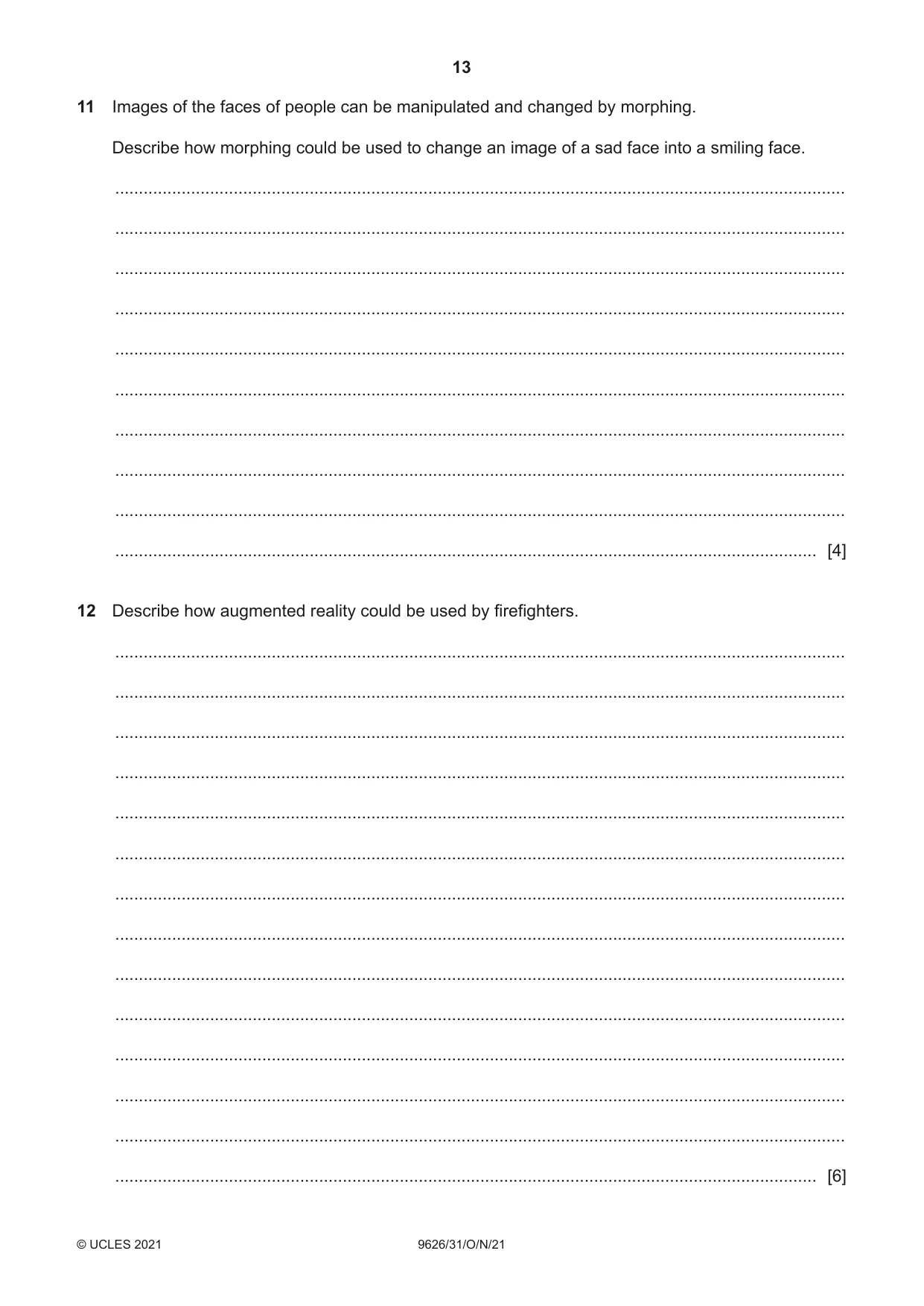 Cambridge A Level Information Technology (from 2017) 9626 2021 Oct/Nov Paper 3 · Variant 1 question paper, page 13 of 16