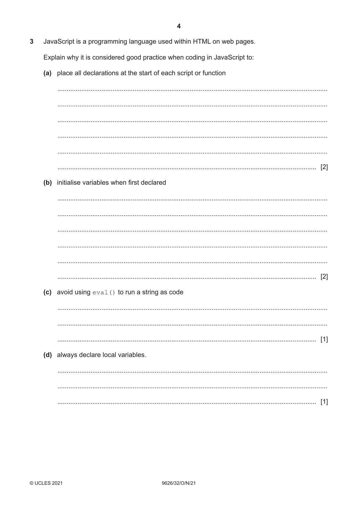 Cambridge A Level Information Technology (from 2017) 9626 2021 Oct/Nov Paper 3 · Variant 2 question paper, page 4 of 16