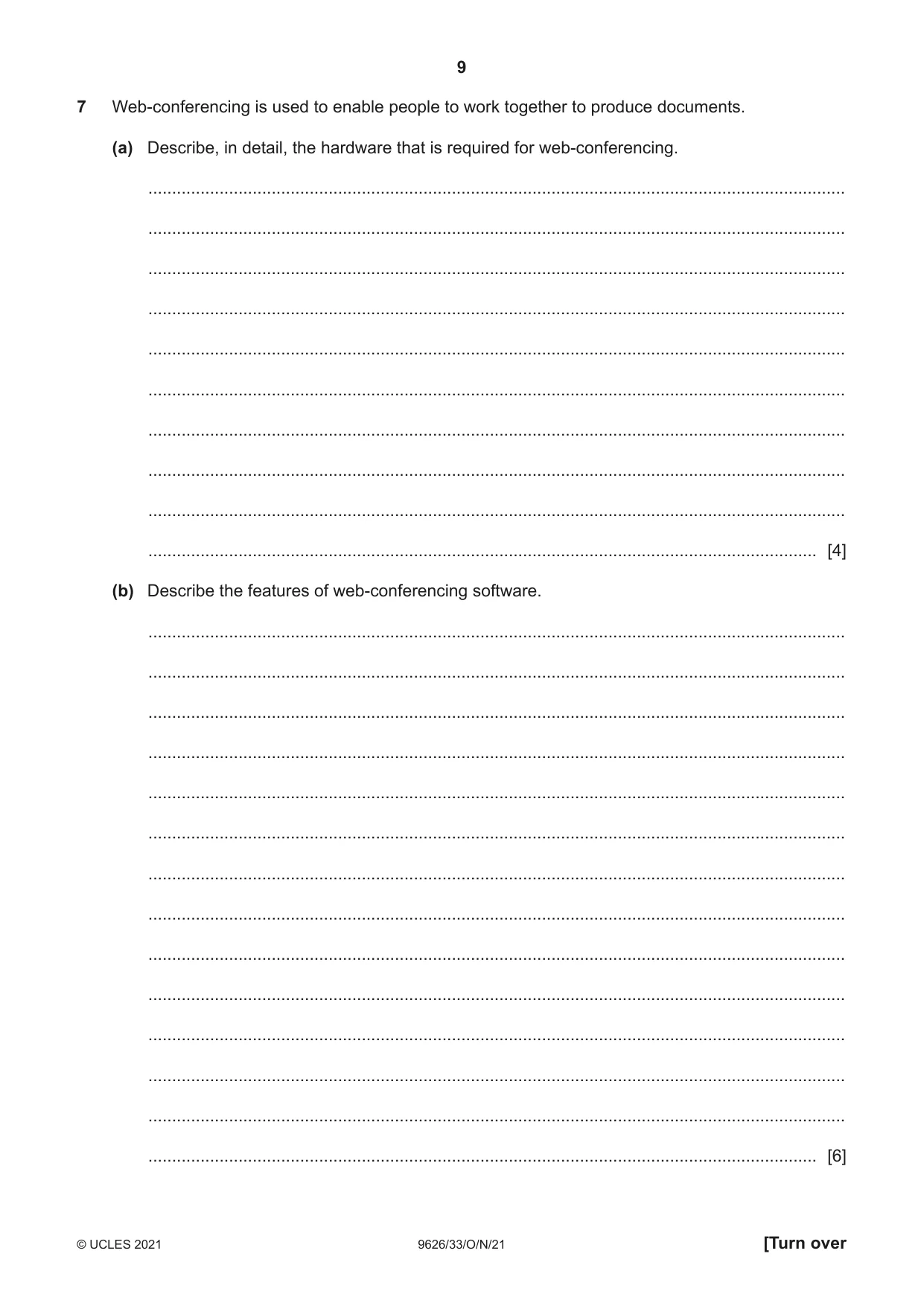 Cambridge A Level Information Technology (from 2017) 9626 2021 Oct/Nov Paper 3 · Variant 3 question paper, page 9 of 16