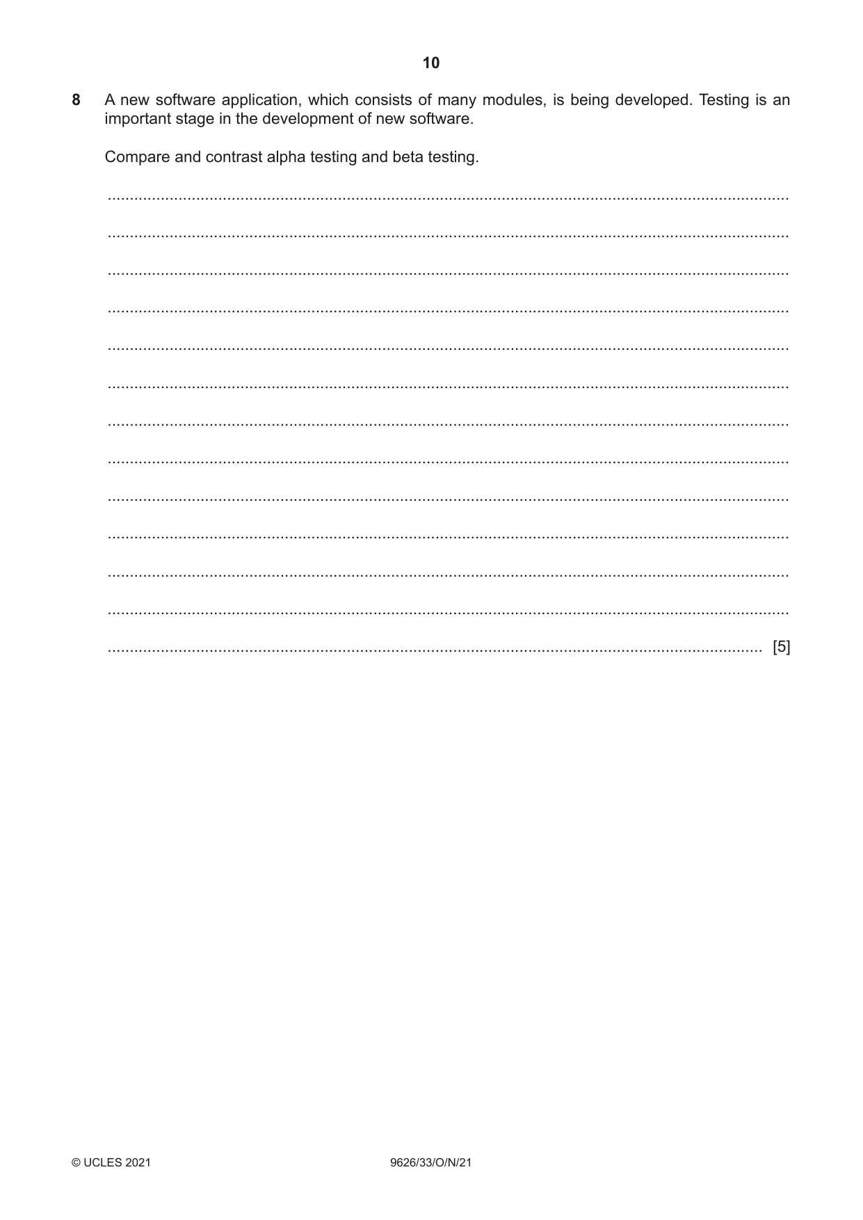 Cambridge A Level Information Technology (from 2017) 9626 2021 Oct/Nov Paper 3 · Variant 3 question paper, page 10 of 16