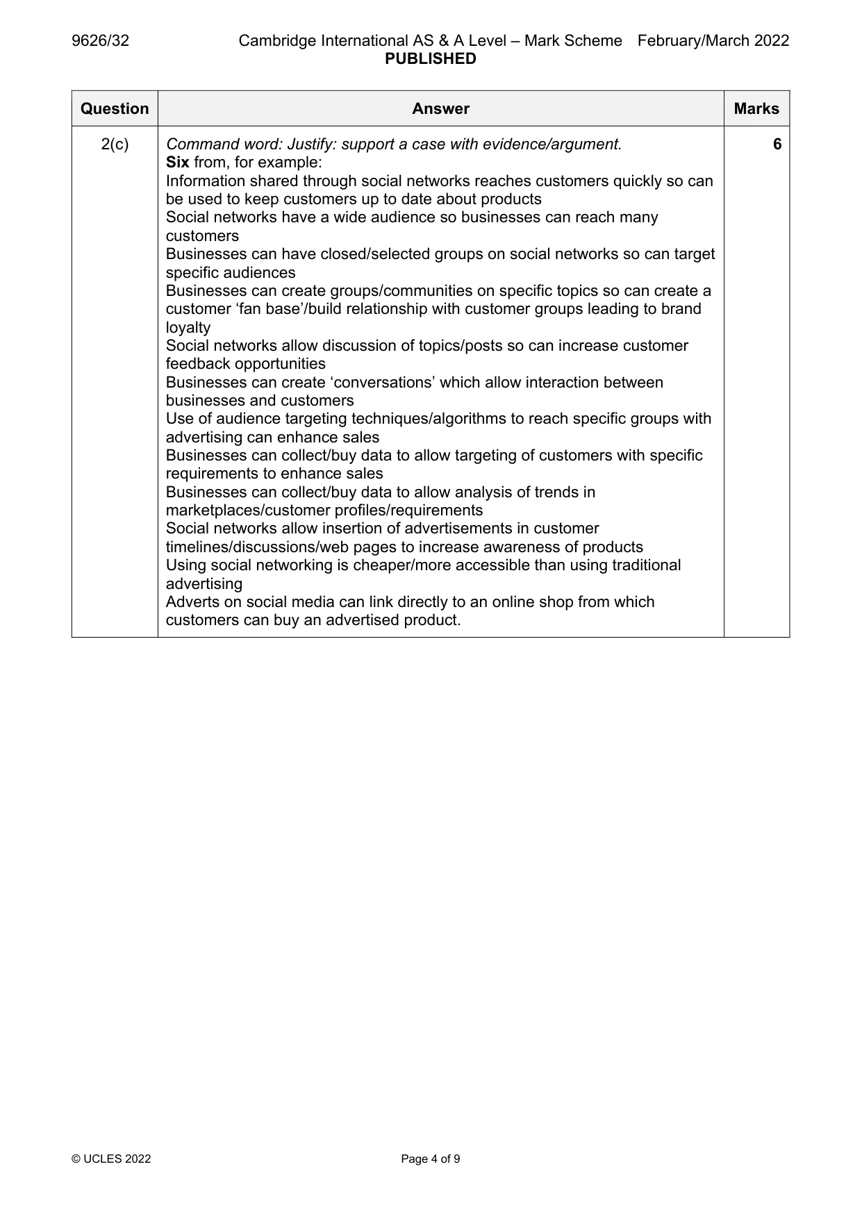 Mark scheme, page 4 of 9