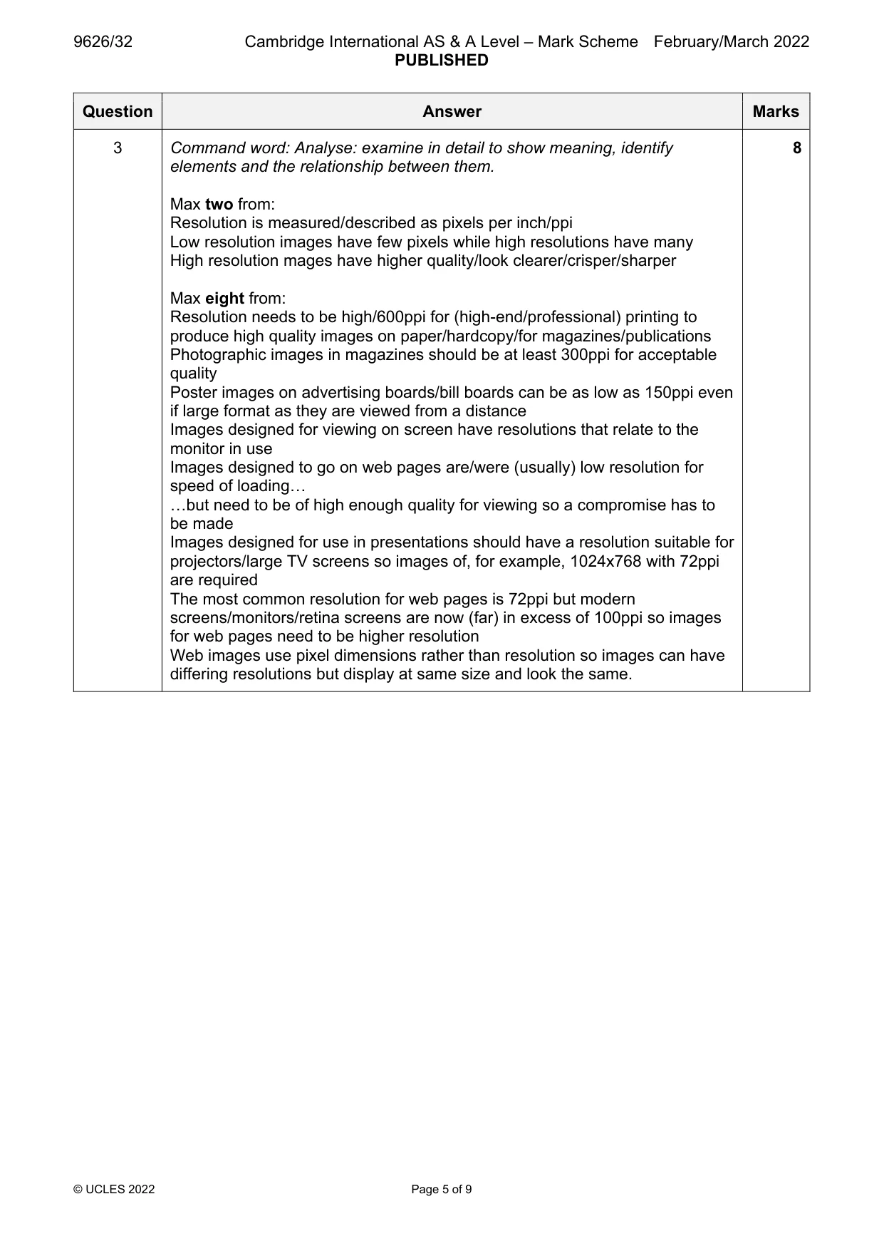 Mark scheme, page 5 of 9