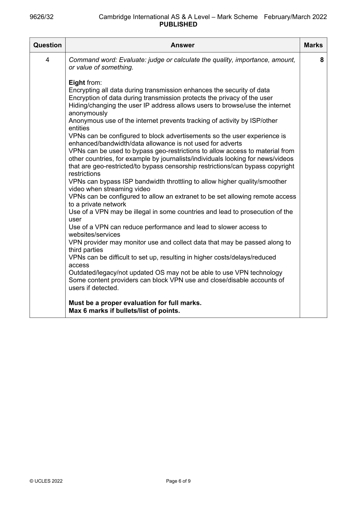 Mark scheme, page 6 of 9