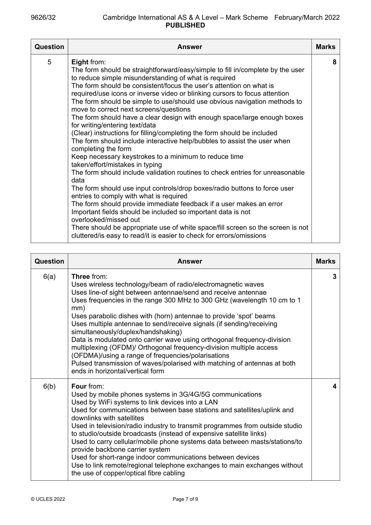 Mark scheme, page 7 of 9