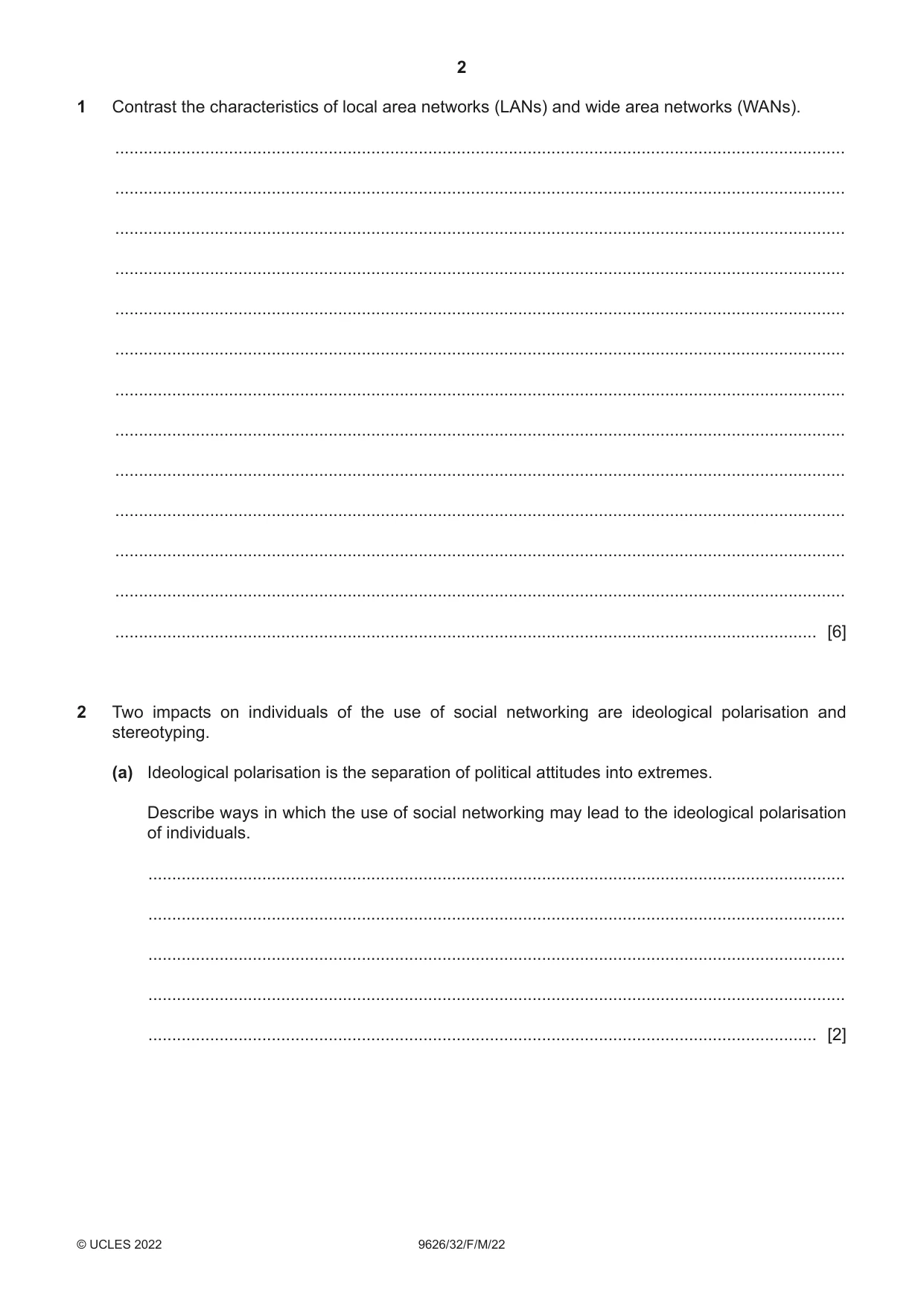 Cambridge A Level Information Technology (from 2017) 9626 2022 Feb/March Paper 3 · Variant 2 question paper, page 2 of 12