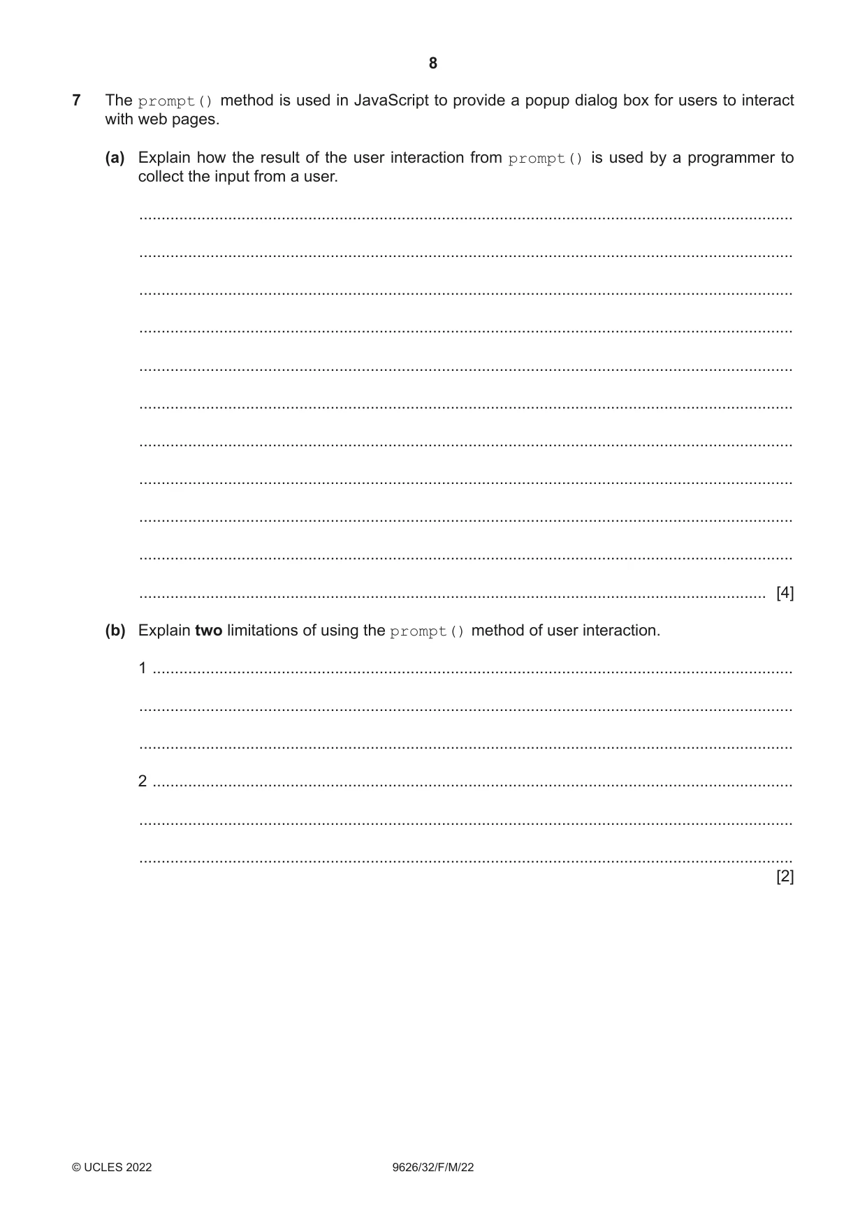 Cambridge A Level Information Technology (from 2017) 9626 2022 Feb/March Paper 3 · Variant 2 question paper, page 8 of 12