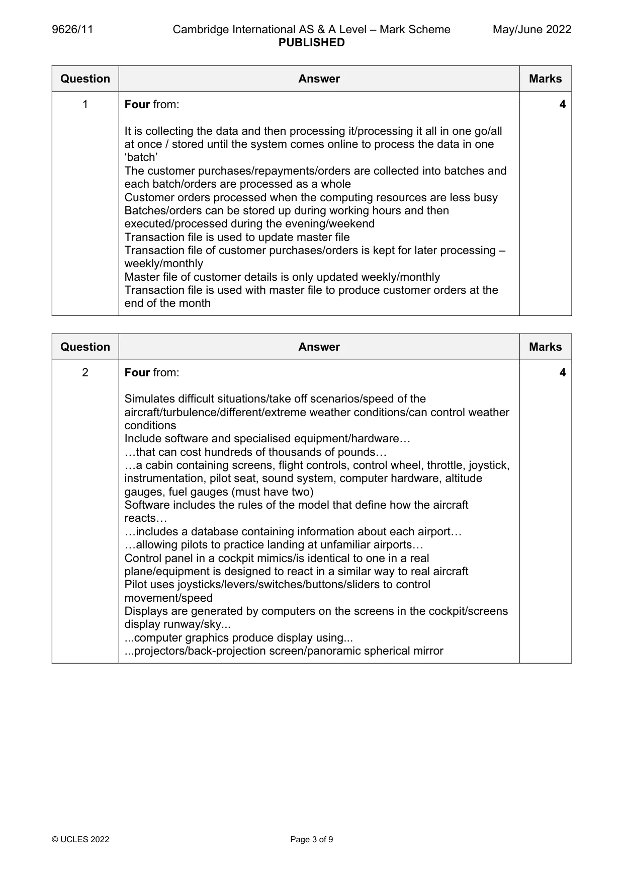 Mark scheme, page 3 of 9