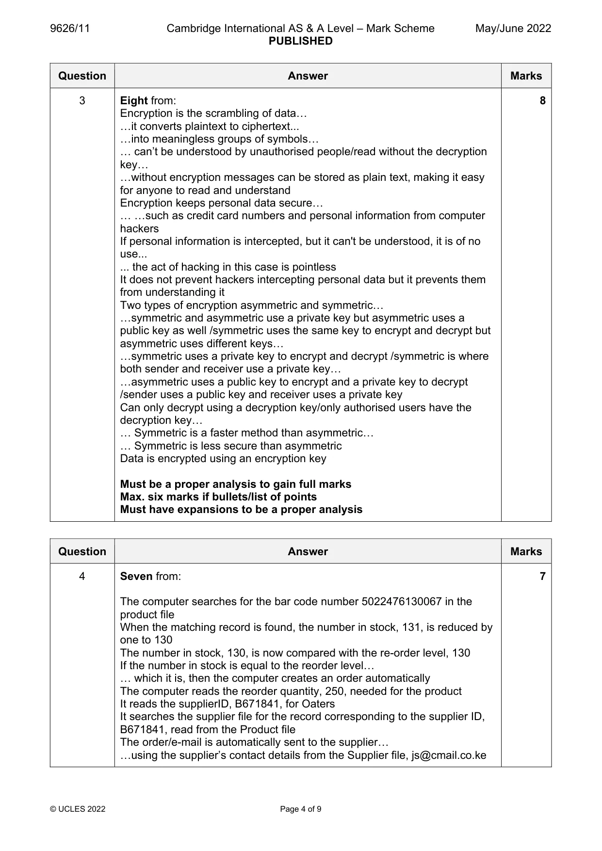 Mark scheme, page 4 of 9
