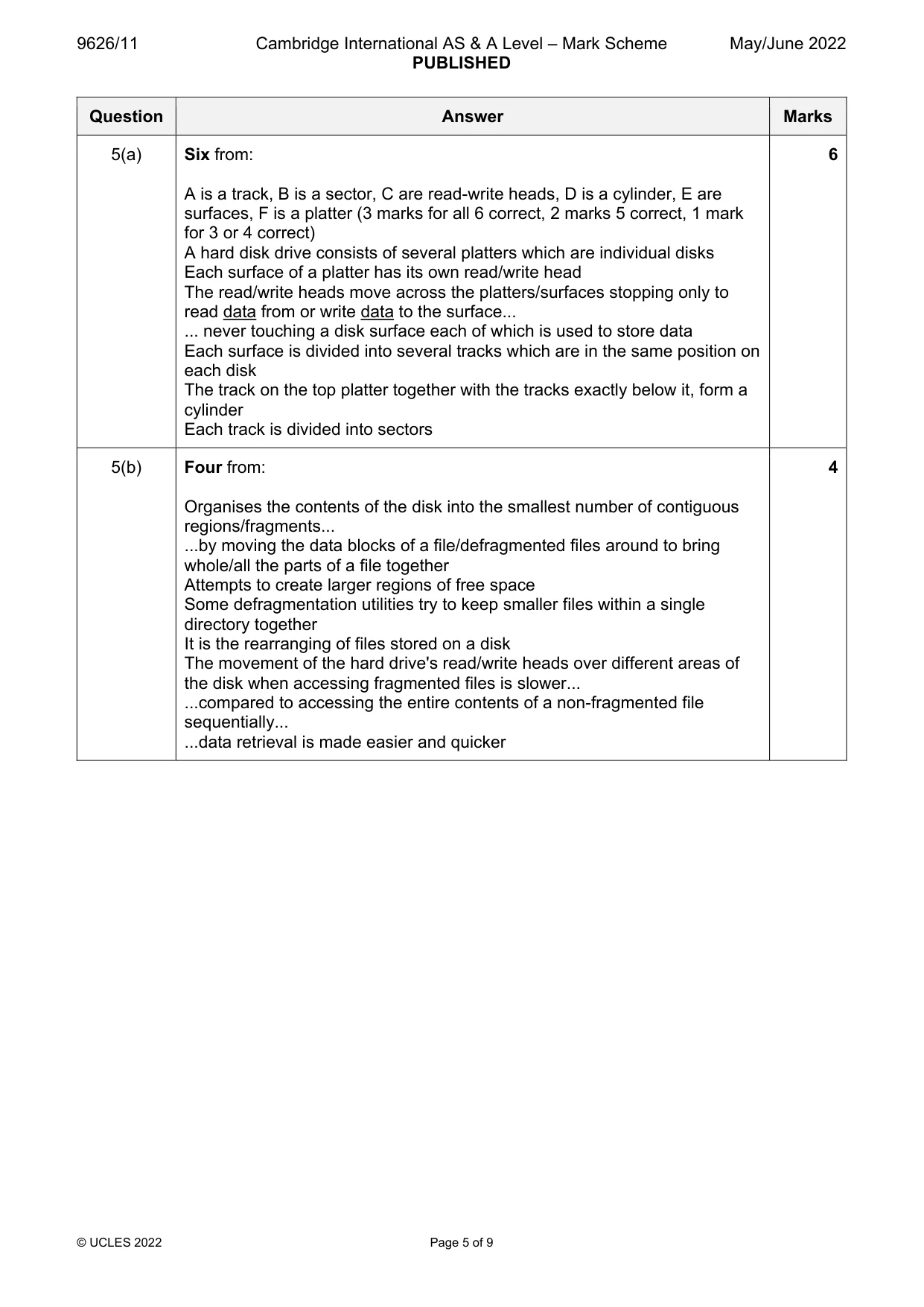 Mark scheme, page 5 of 9