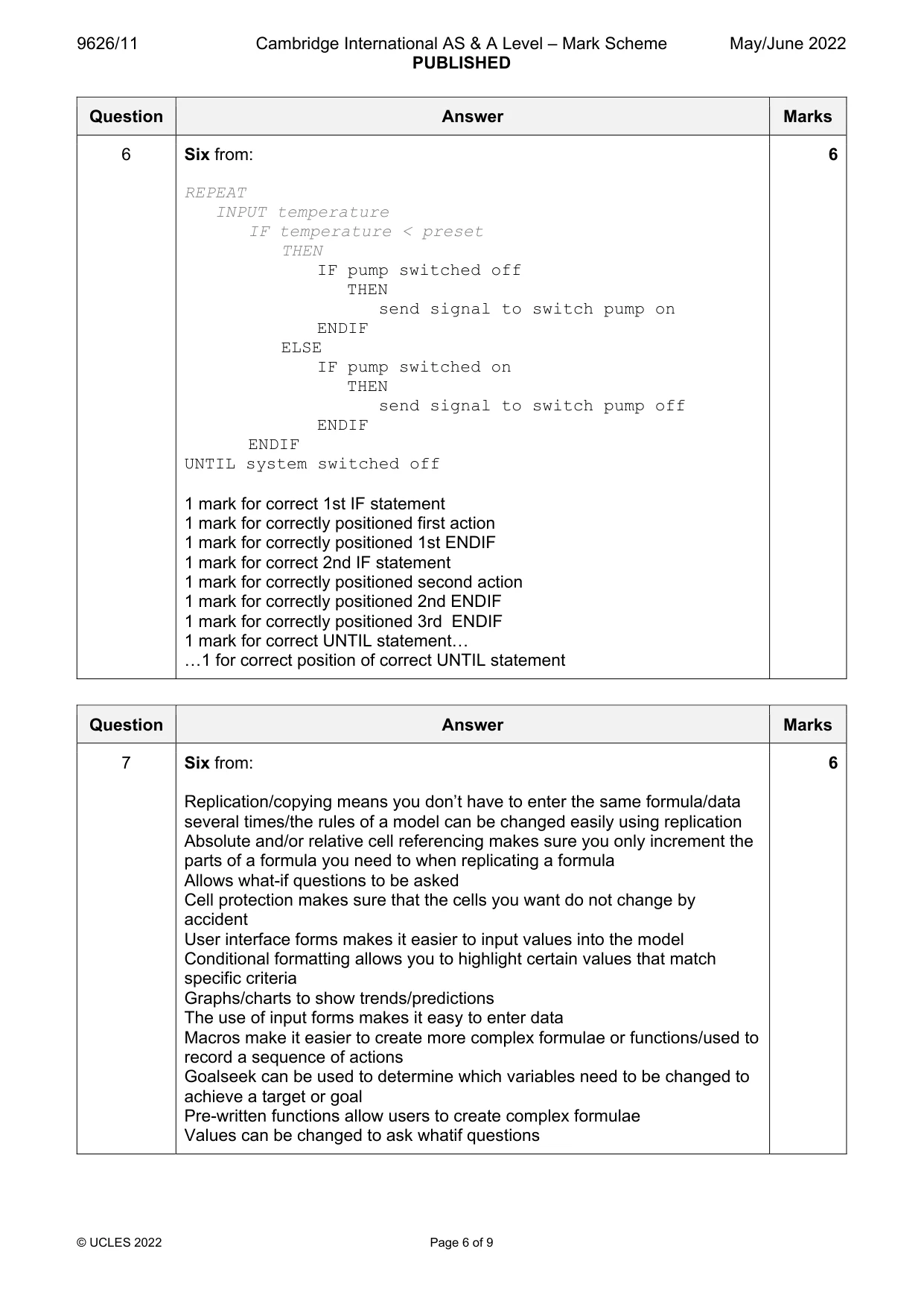 Mark scheme, page 6 of 9