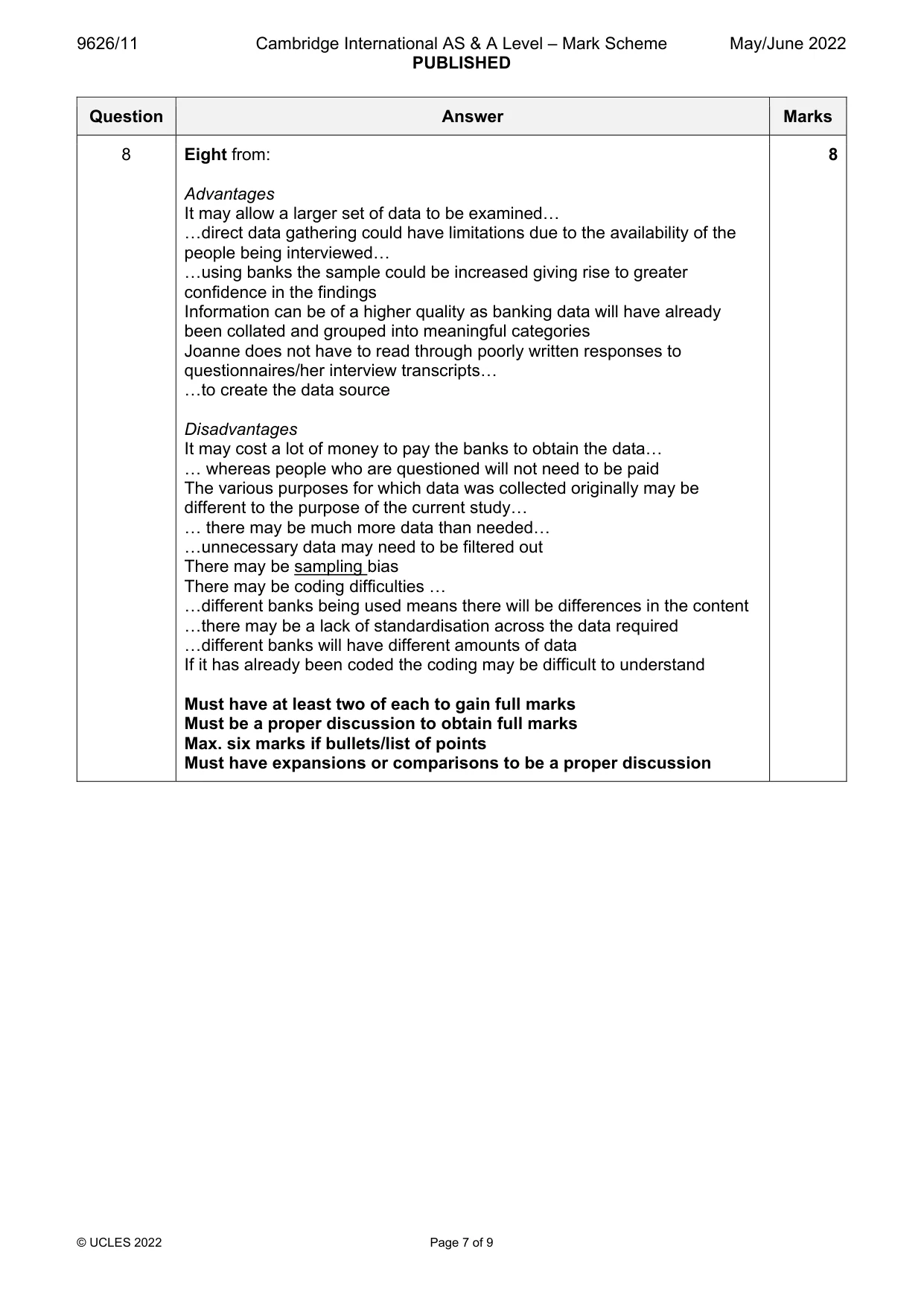 Mark scheme, page 7 of 9