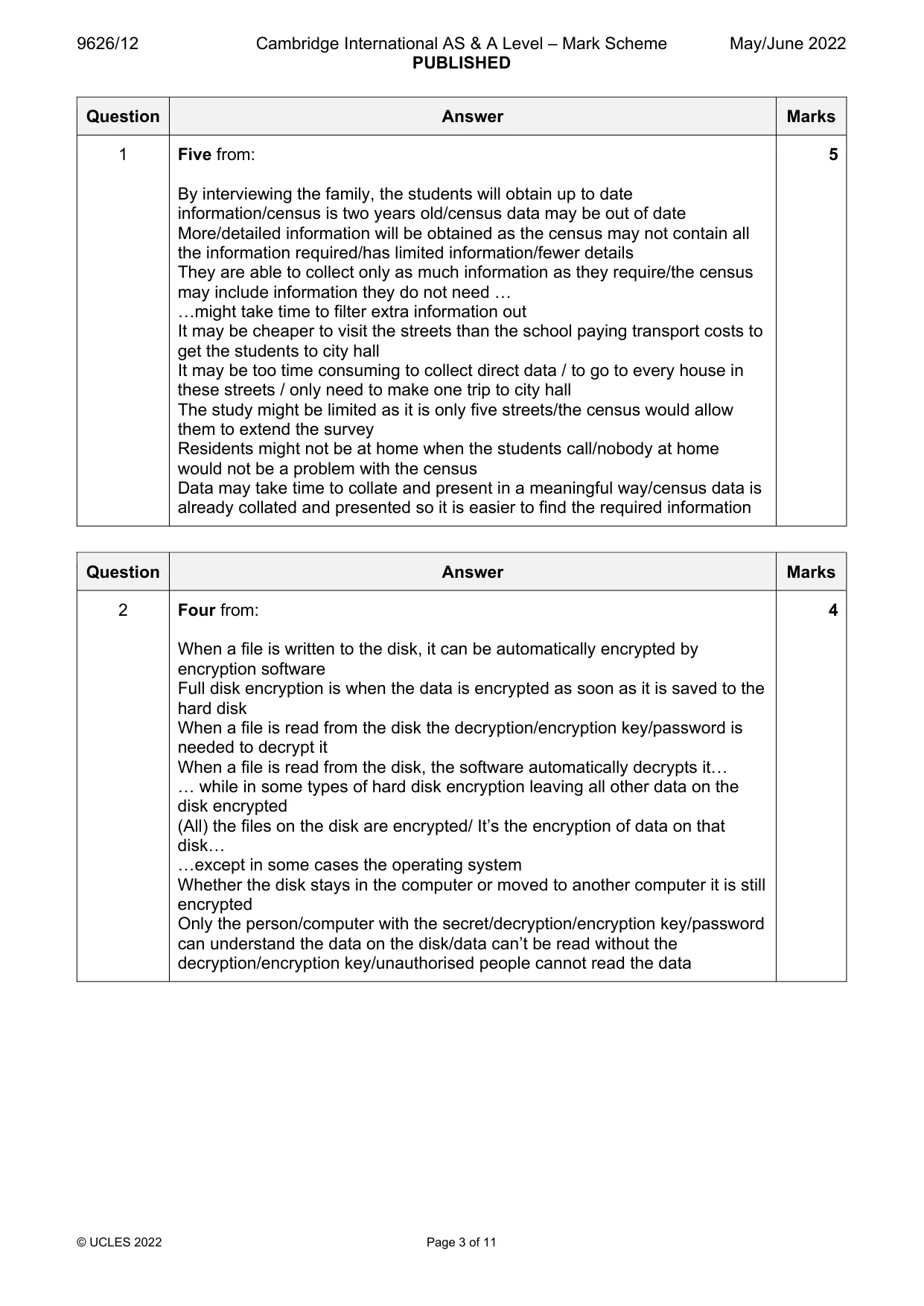 Mark scheme, page 3 of 11