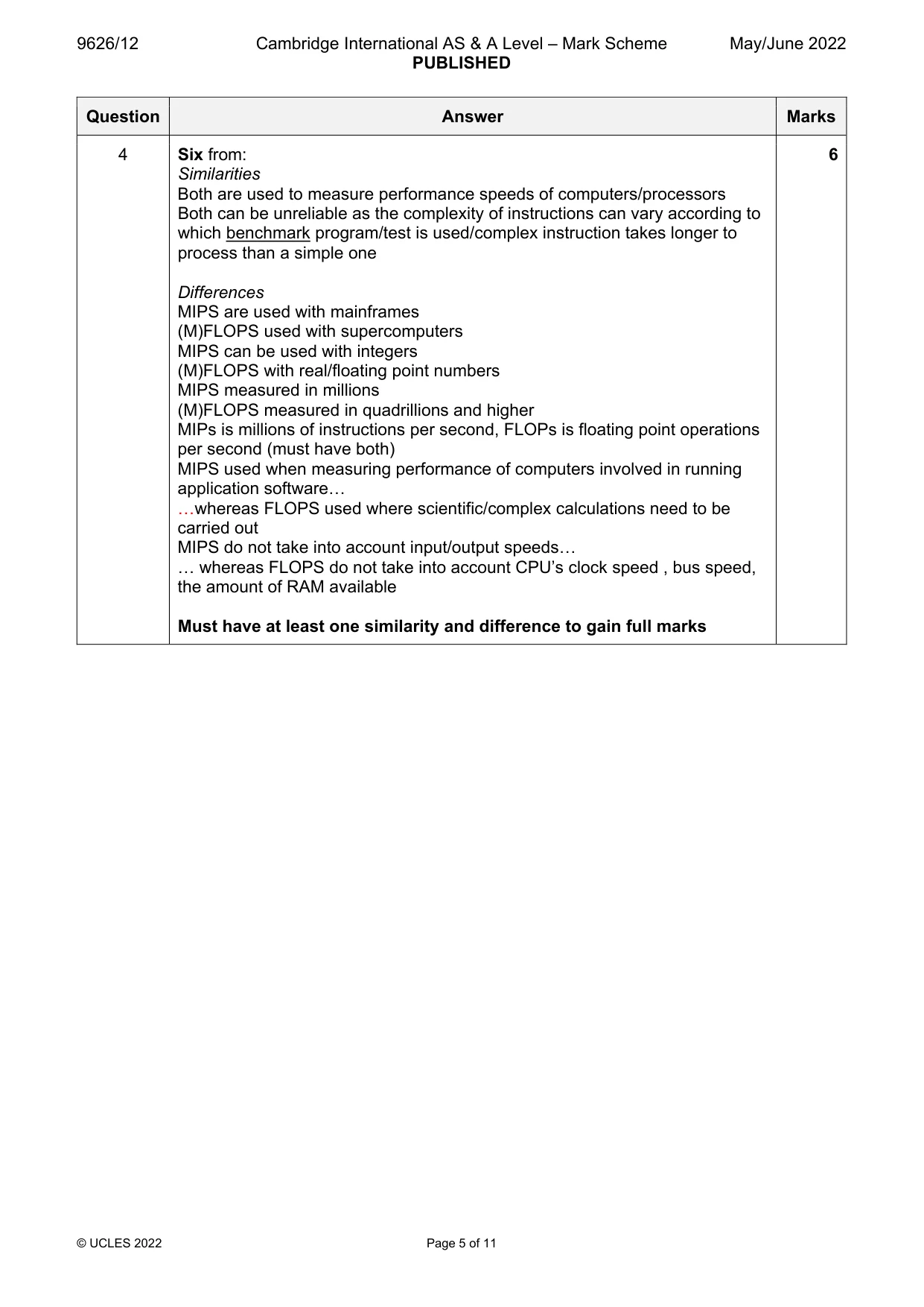 Mark scheme, page 5 of 11