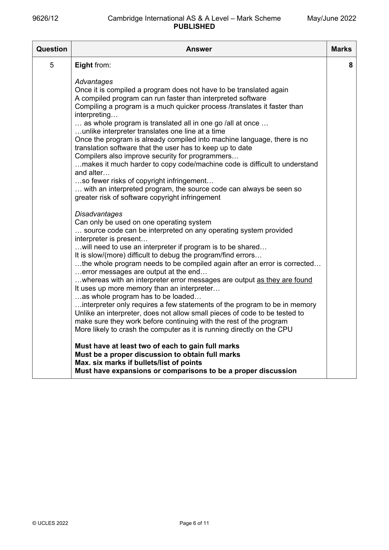 Mark scheme, page 6 of 11