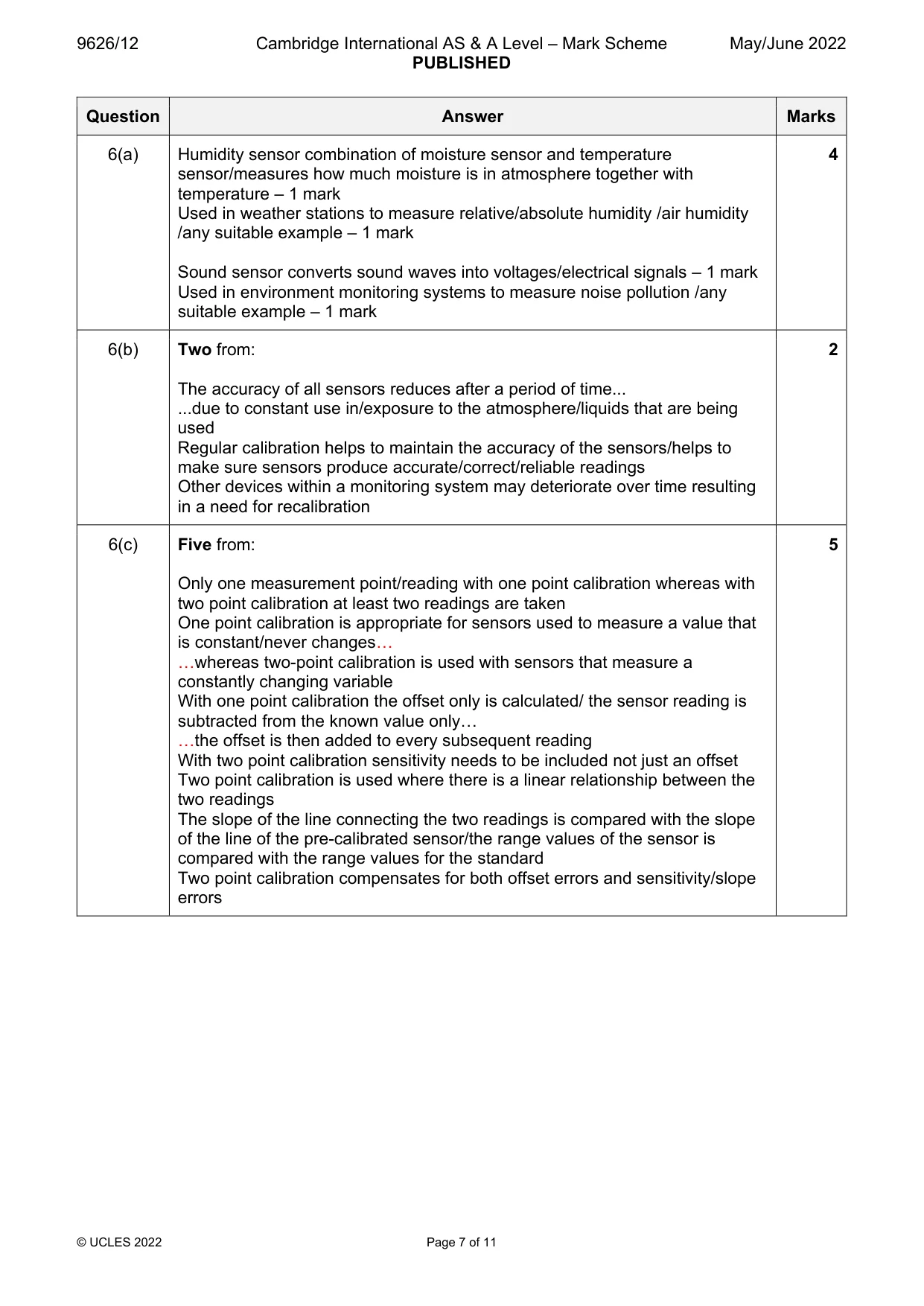 Mark scheme, page 7 of 11