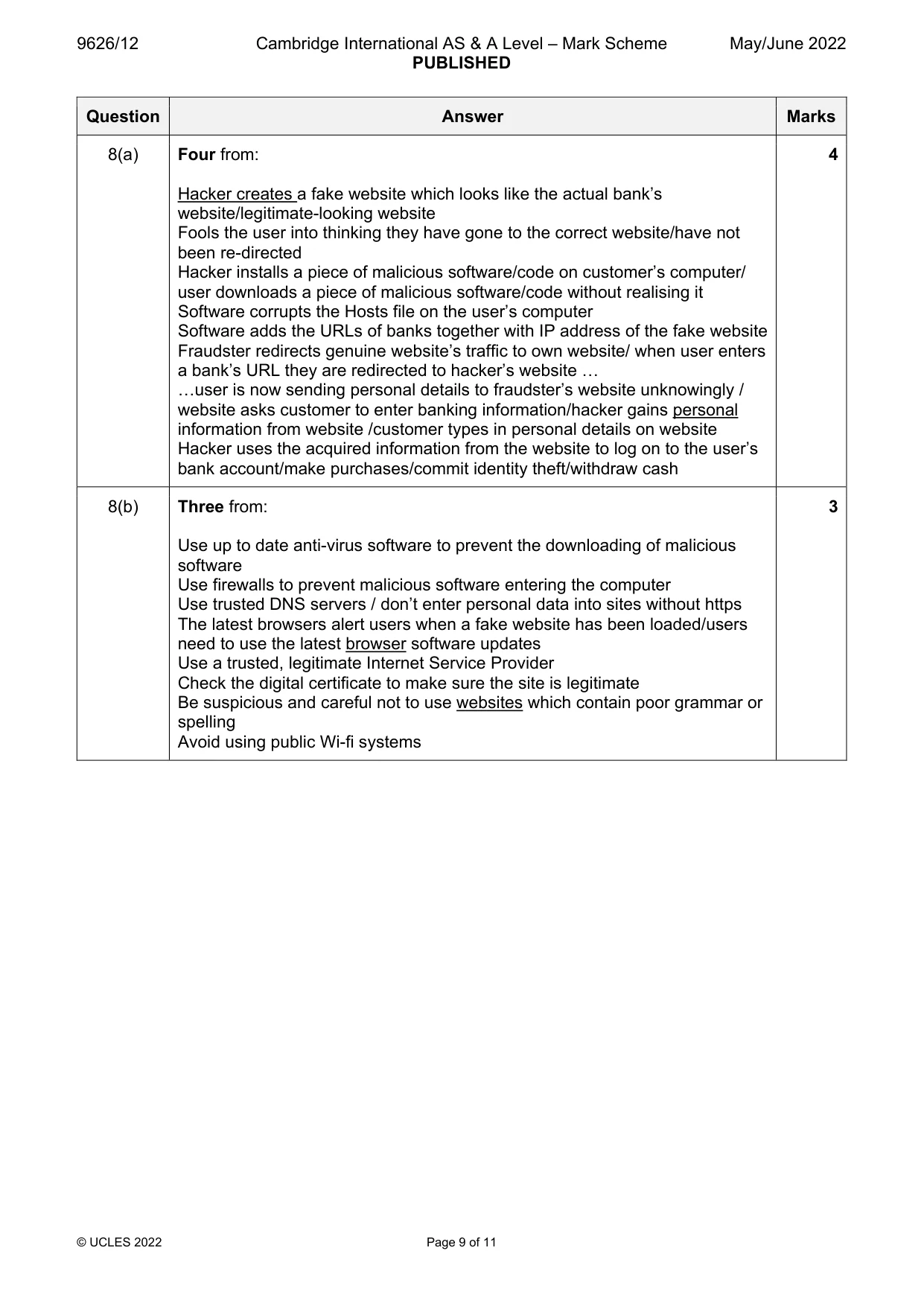 Mark scheme, page 9 of 11