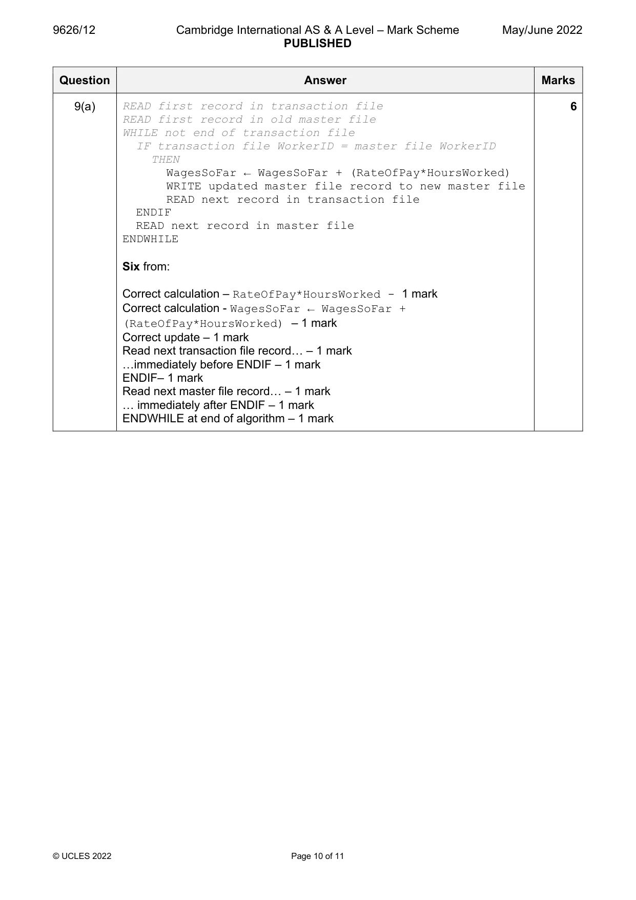 Mark scheme, page 10 of 11