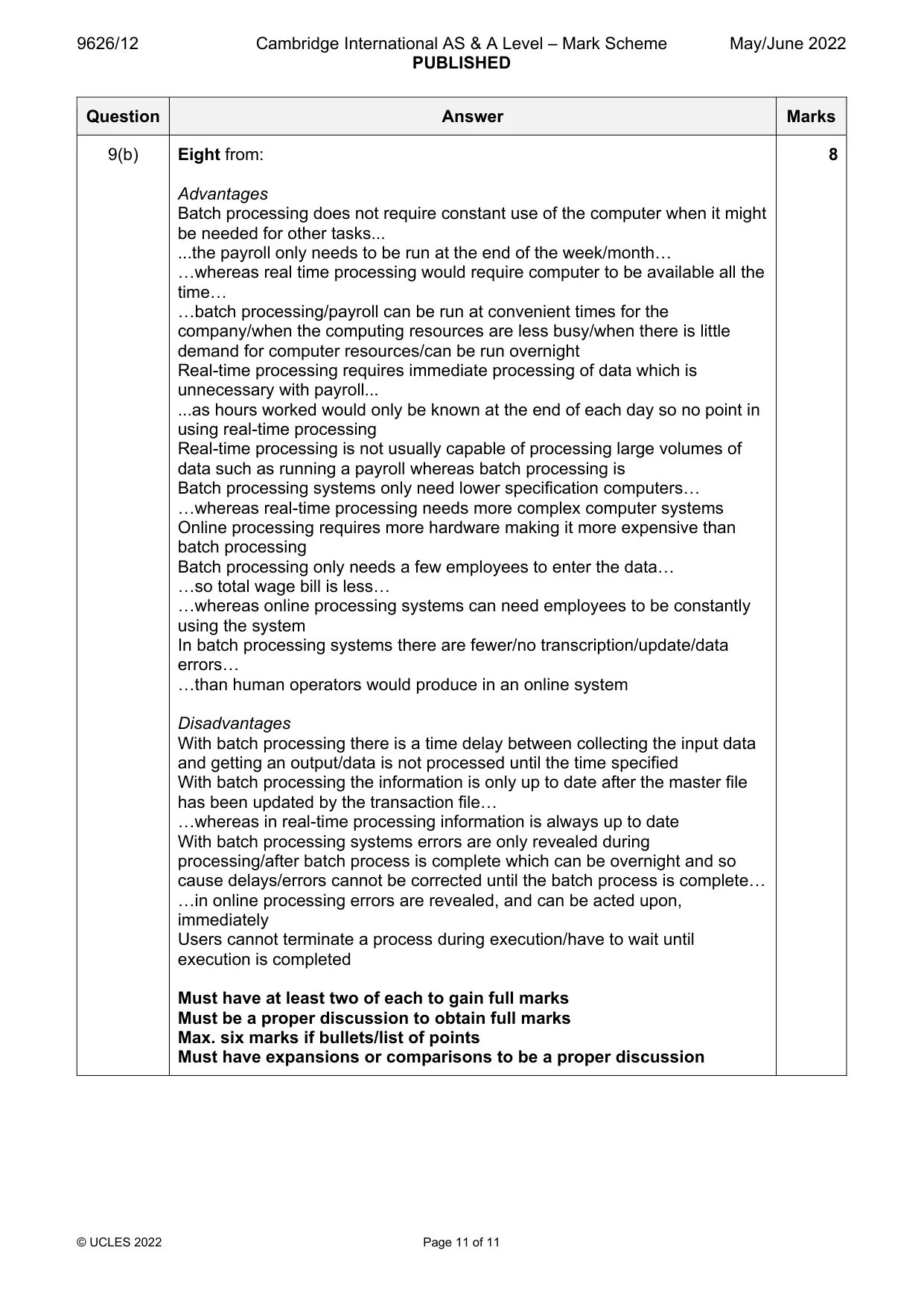 Mark scheme, page 11 of 11