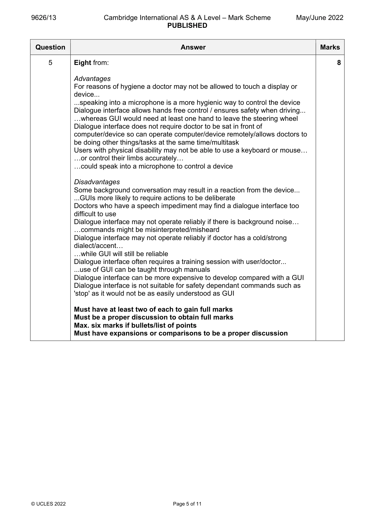 Mark scheme, page 5 of 11