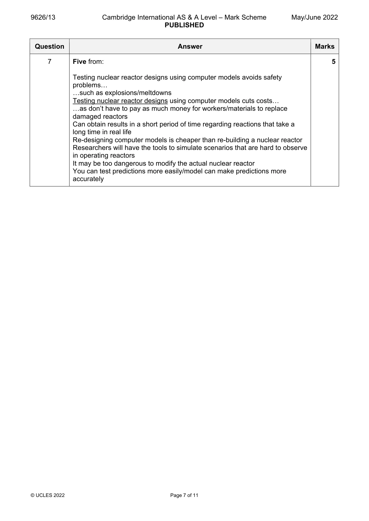 Mark scheme, page 7 of 11