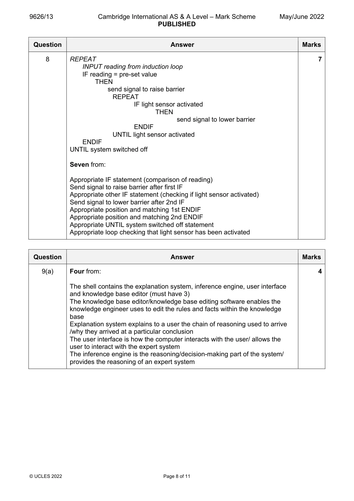 Mark scheme, page 8 of 11