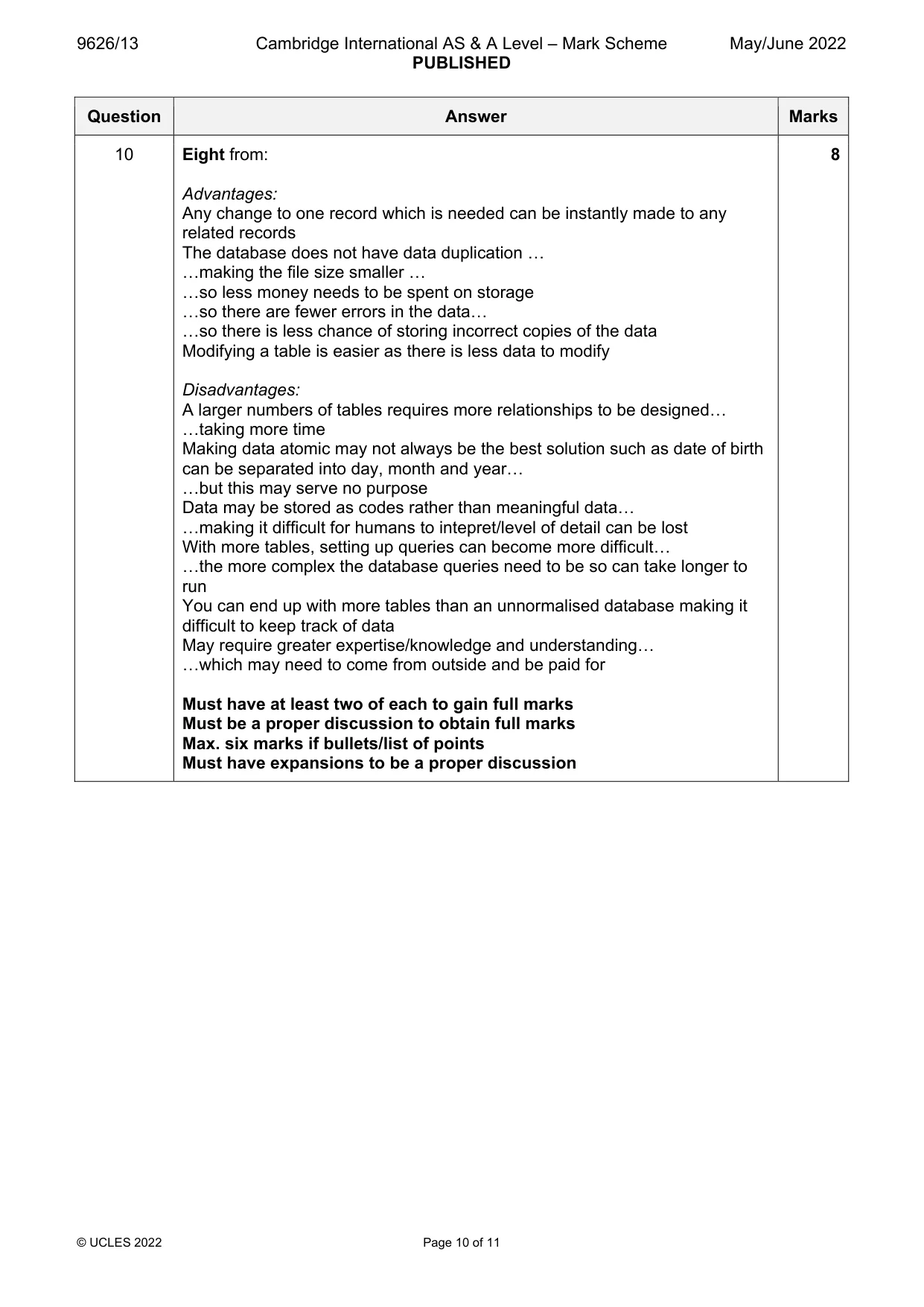 Mark scheme, page 10 of 11