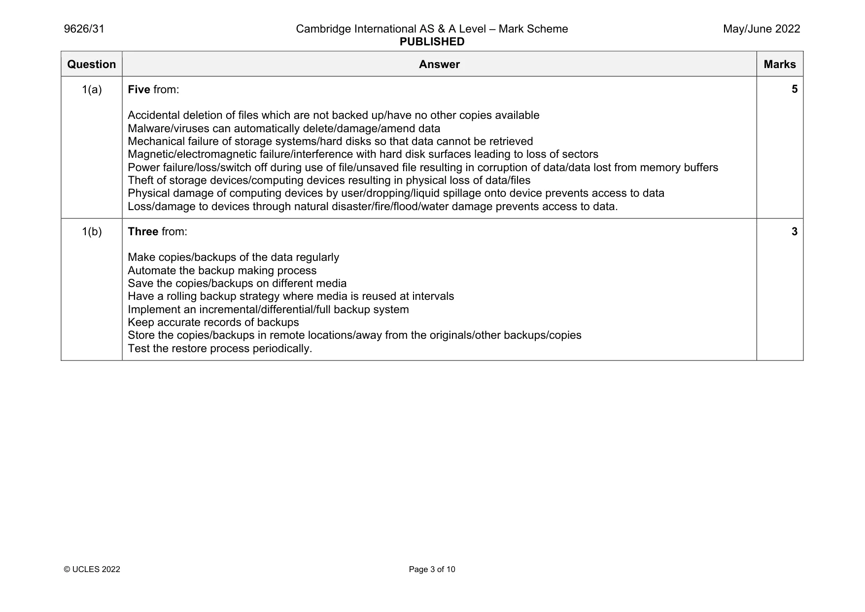 Mark scheme, page 3 of 10