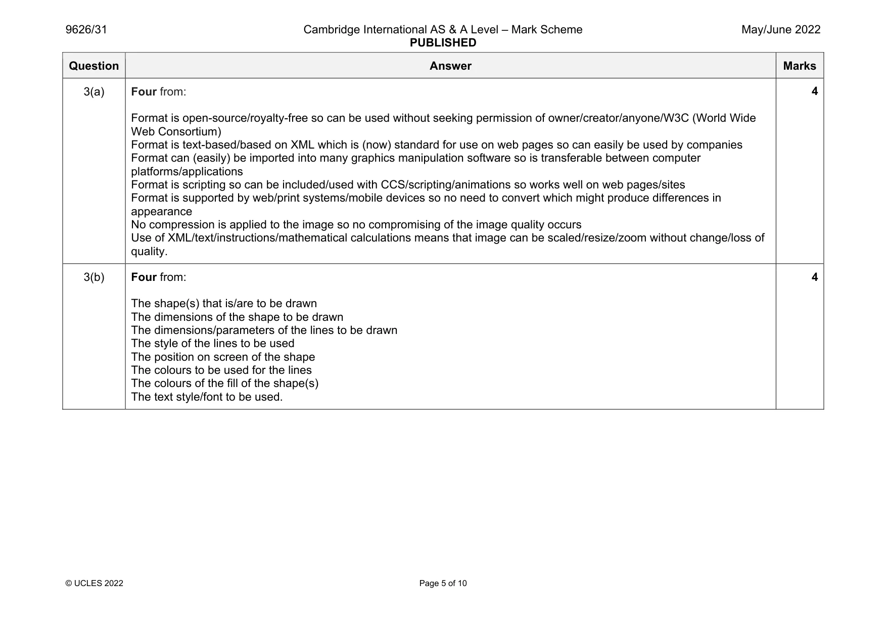 Mark scheme, page 5 of 10