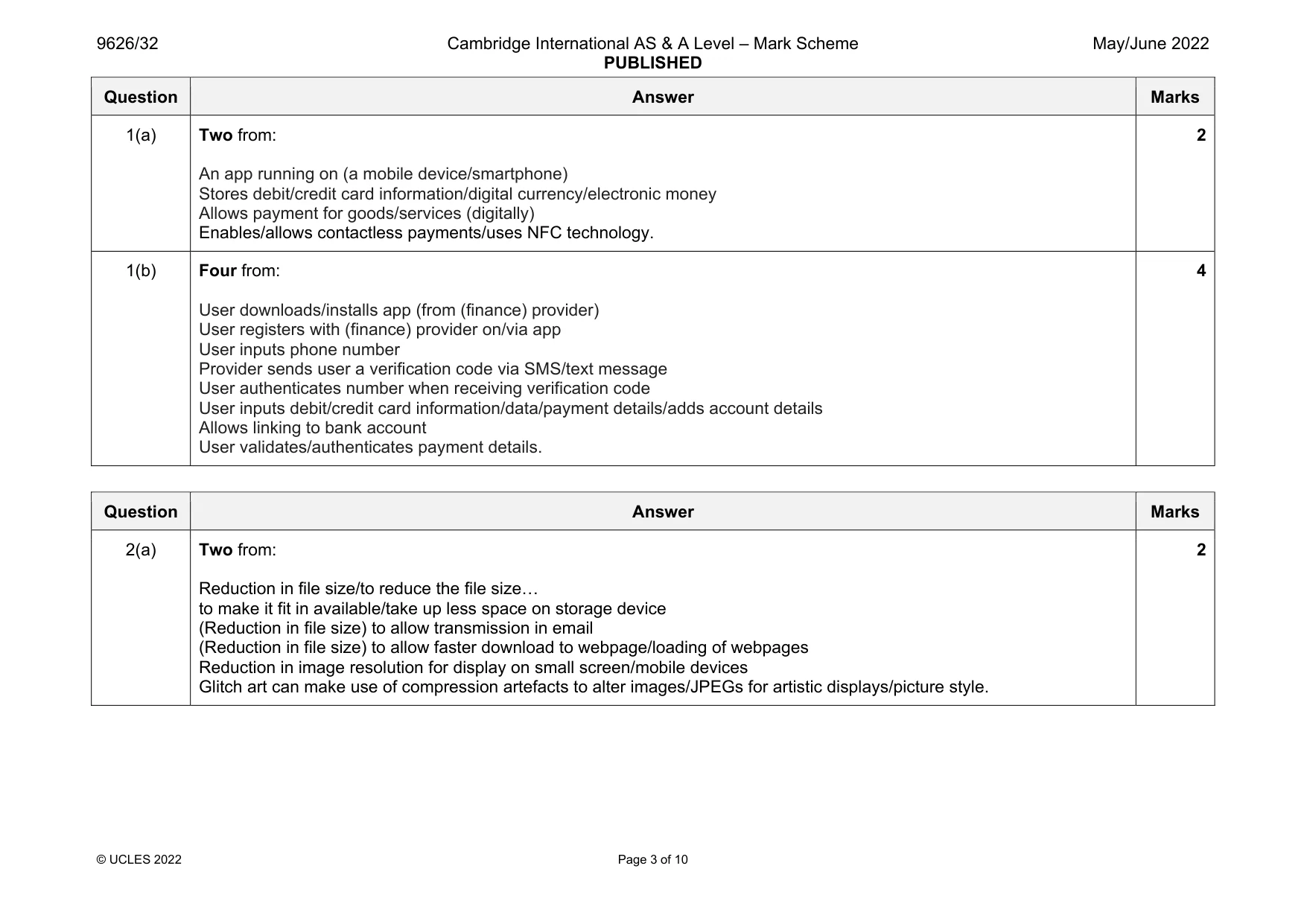 Mark scheme, page 3 of 10