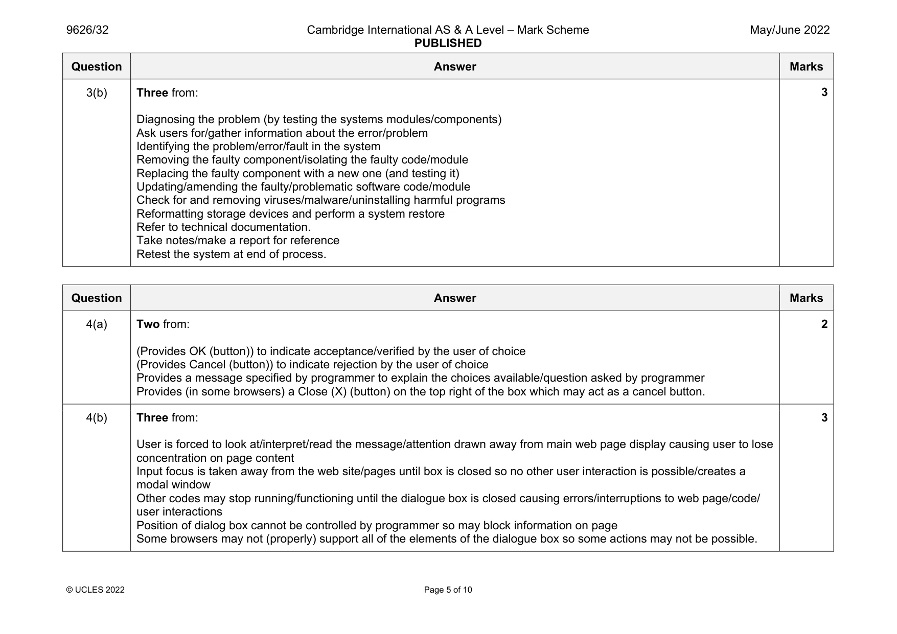 Mark scheme, page 5 of 10