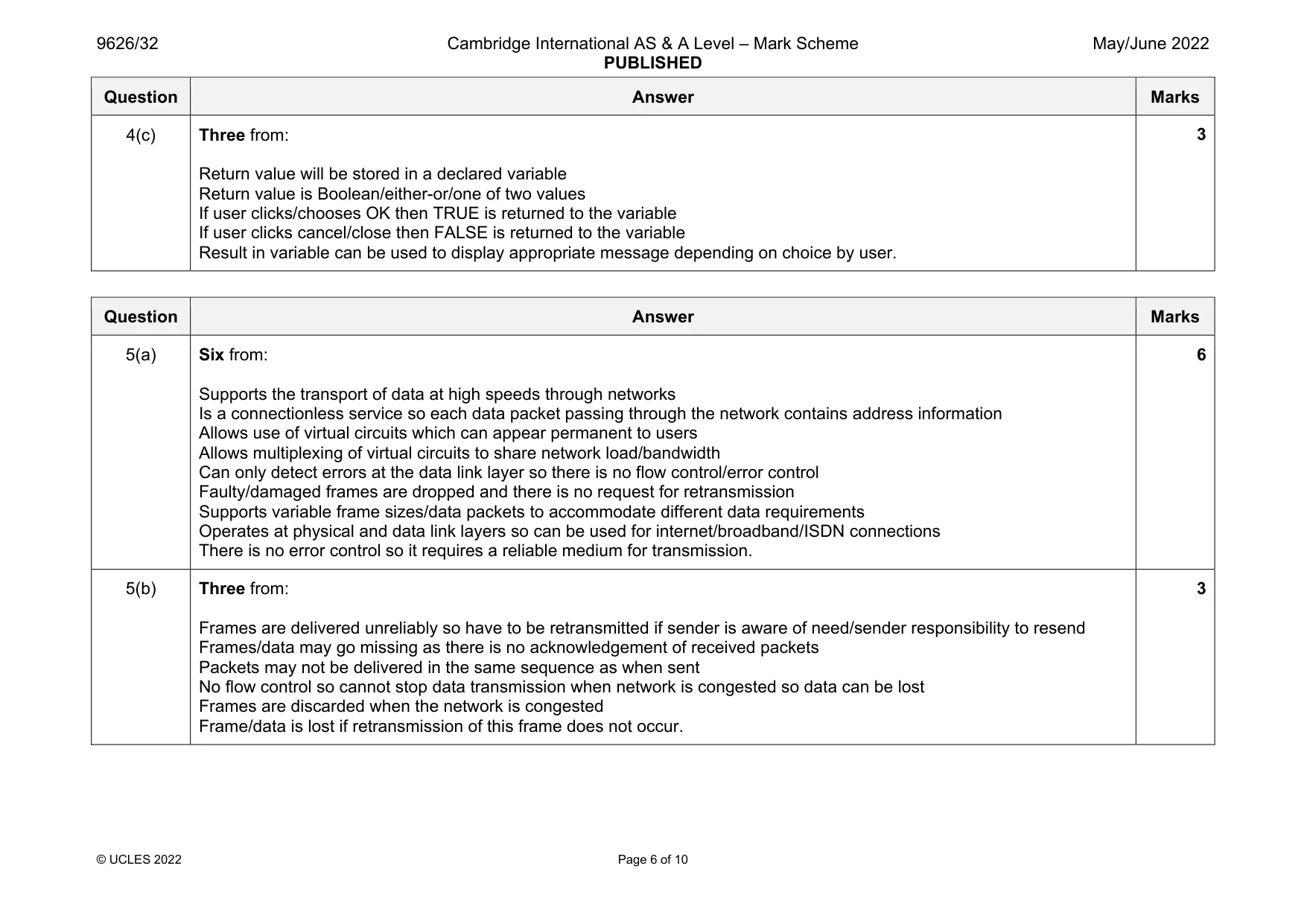 Mark scheme, page 6 of 10