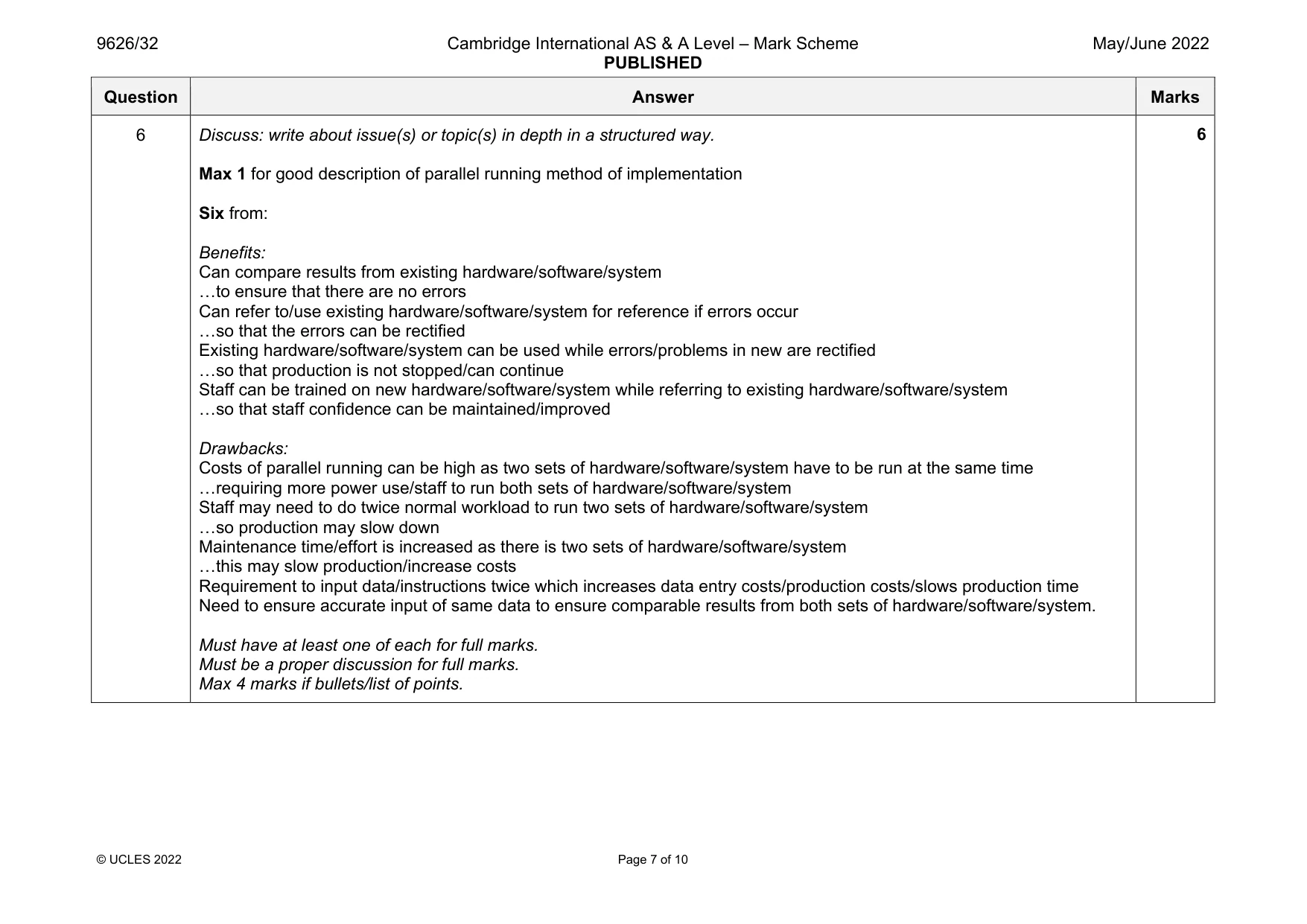 Mark scheme, page 7 of 10