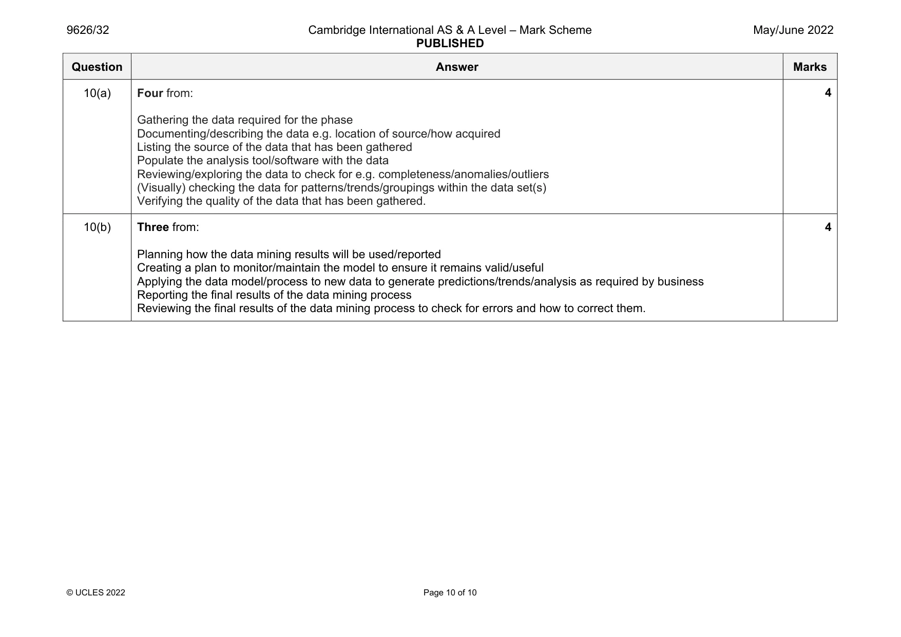 Mark scheme, page 10 of 10