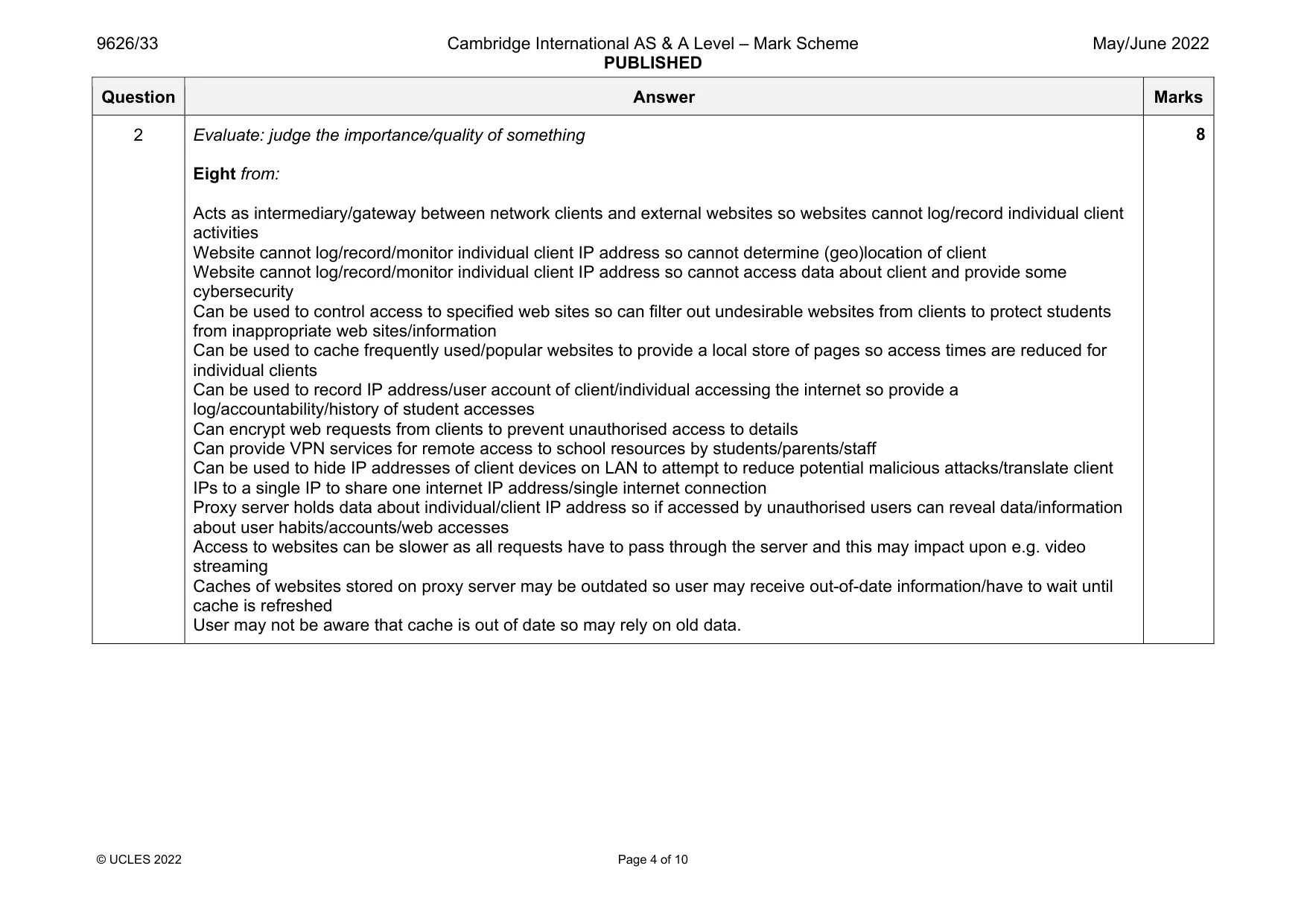 Mark scheme, page 4 of 10