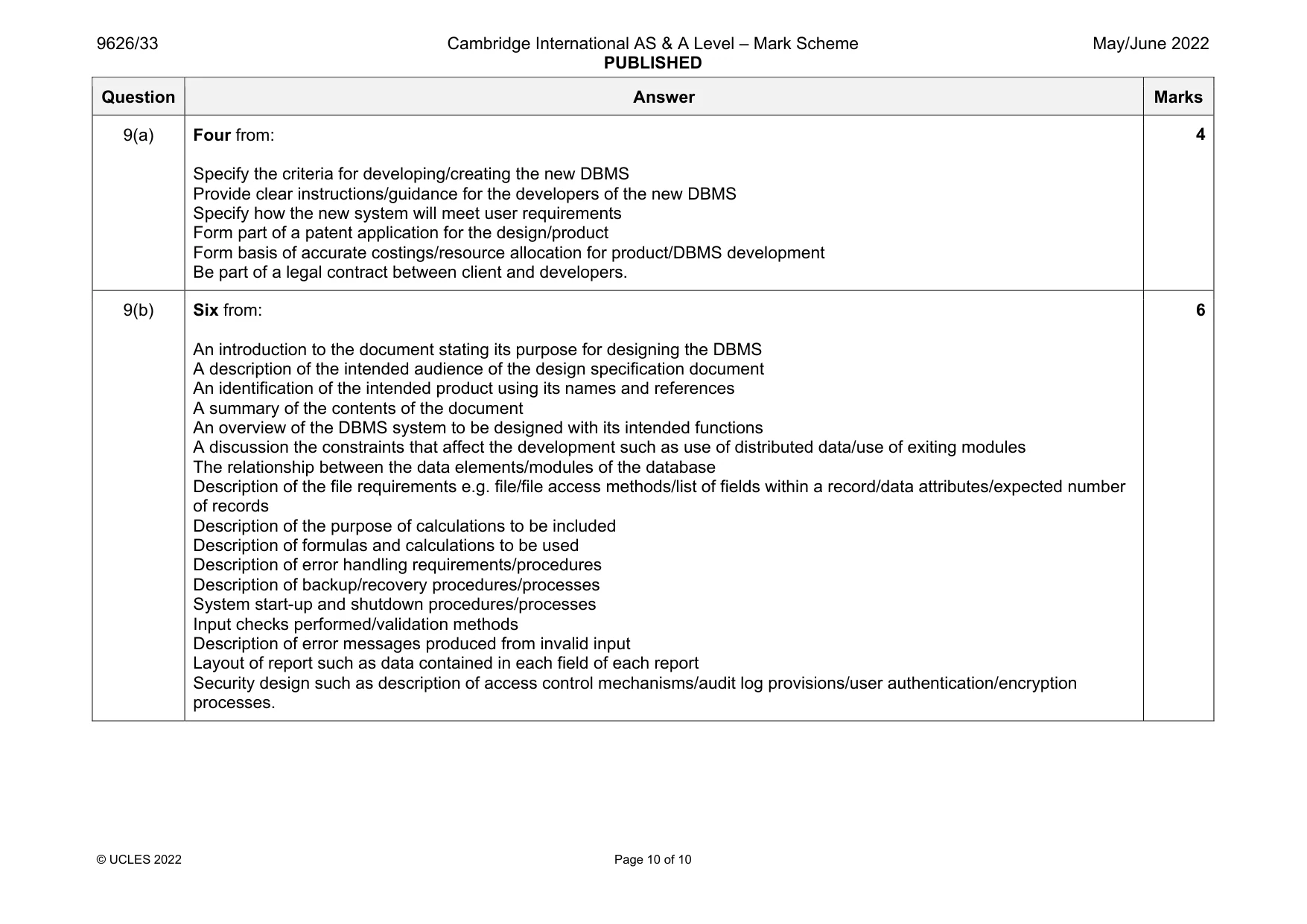 Mark scheme, page 10 of 10