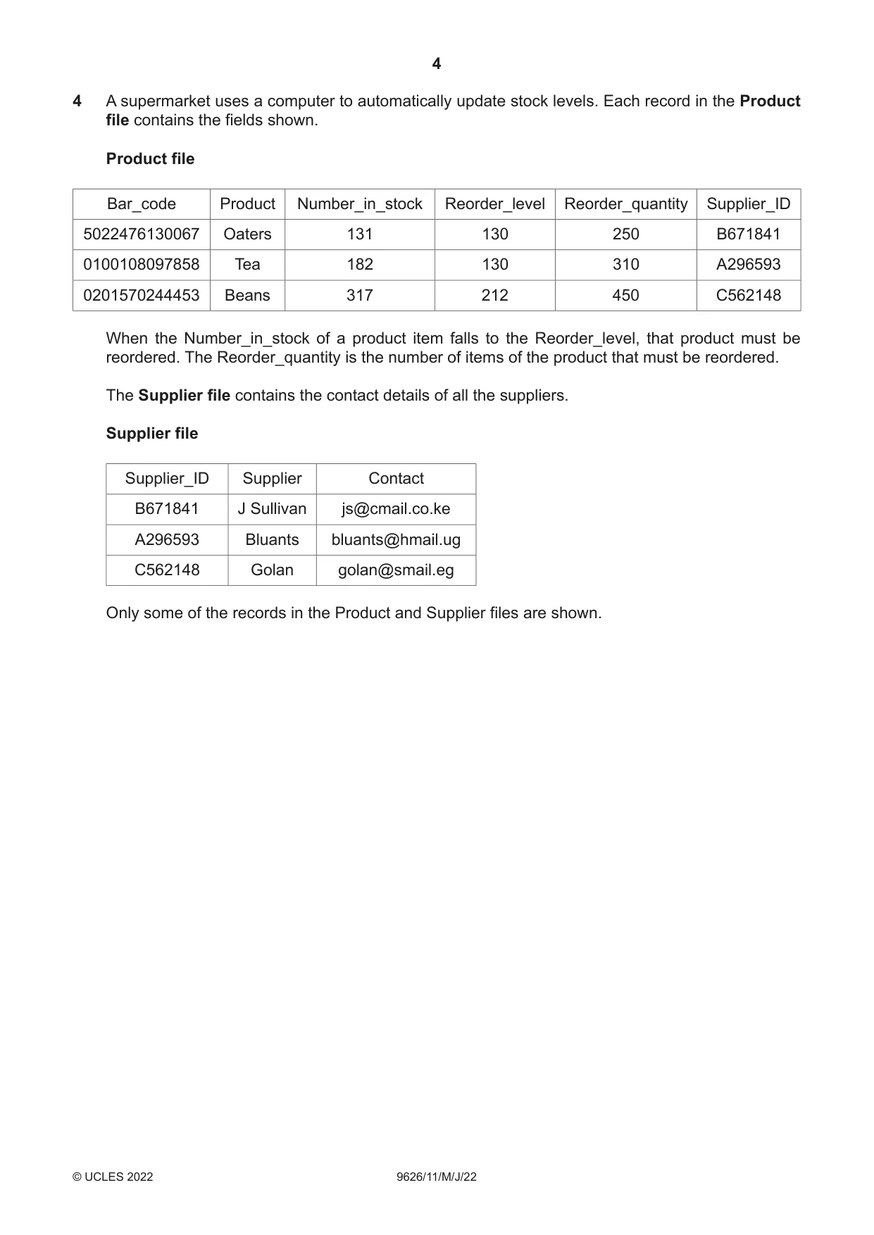 Cambridge A Level Information Technology (from 2017) 9626 2022 May/June Paper 1 · Variant 1 question paper, page 4 of 16
