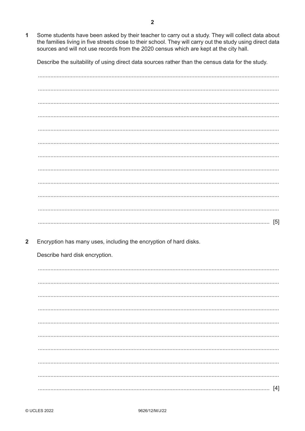 Cambridge A Level Information Technology (from 2017) 9626 2022 May/June Paper 1 · Variant 2 question paper, page 2 of 12