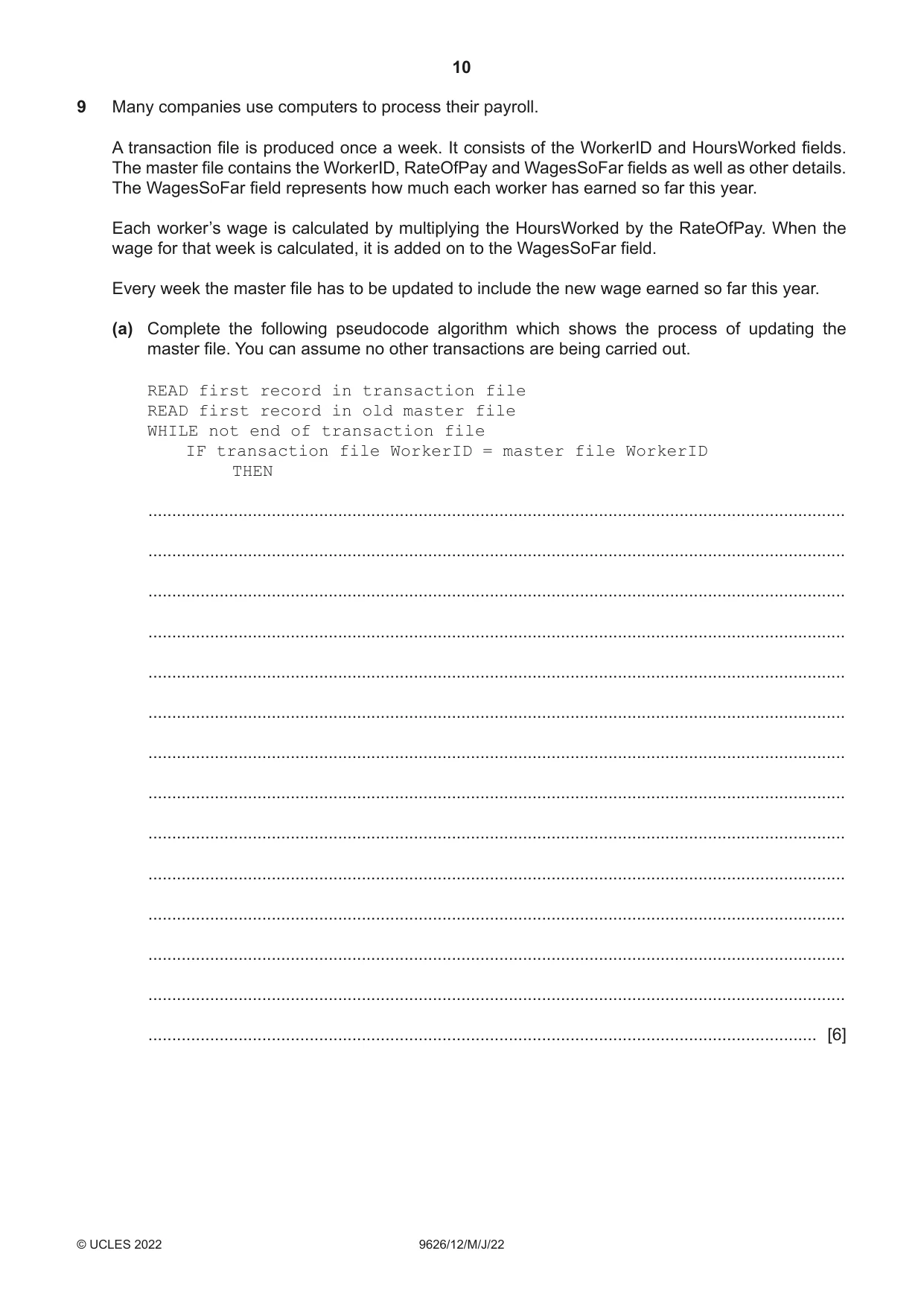 Cambridge A Level Information Technology (from 2017) 9626 2022 May/June Paper 1 · Variant 2 question paper, page 10 of 12
