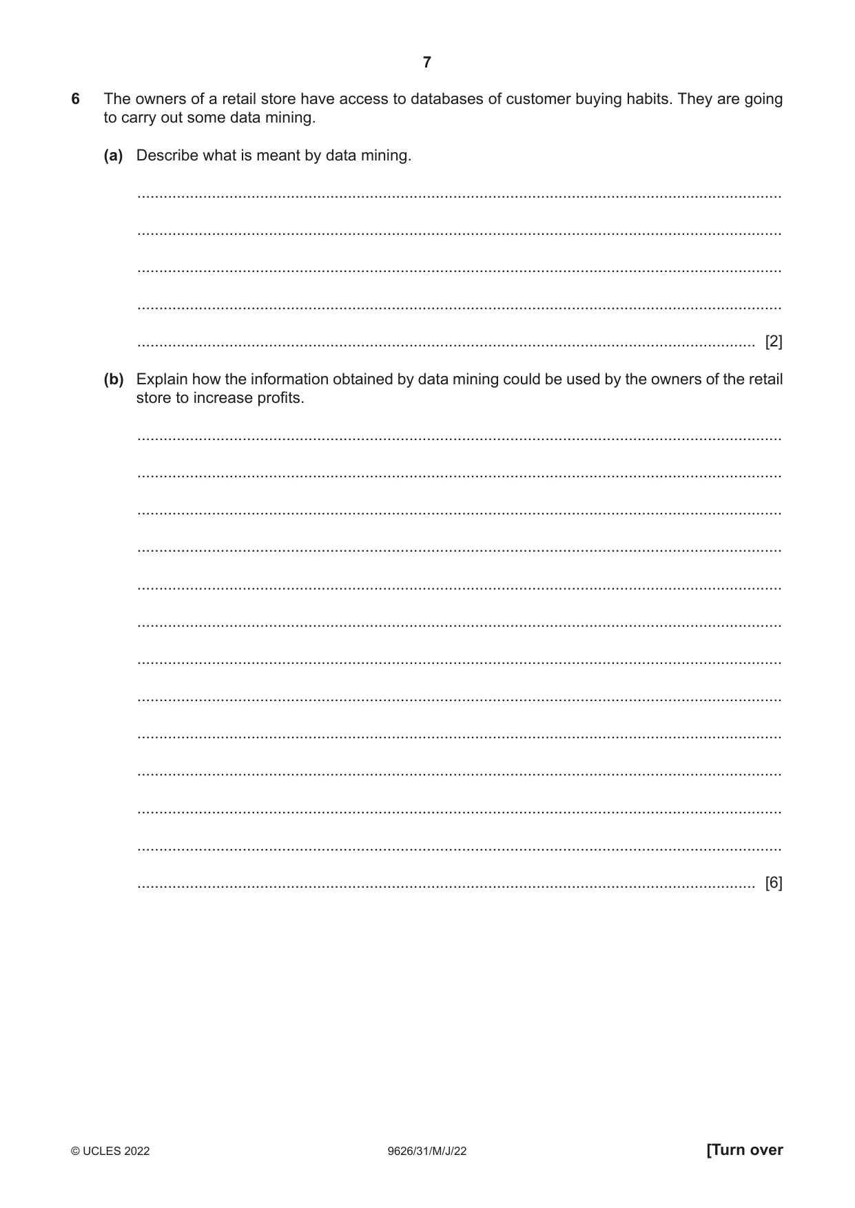 Cambridge A Level Information Technology (from 2017) 9626 2022 May/June Paper 3 · Variant 1 question paper, page 7 of 12