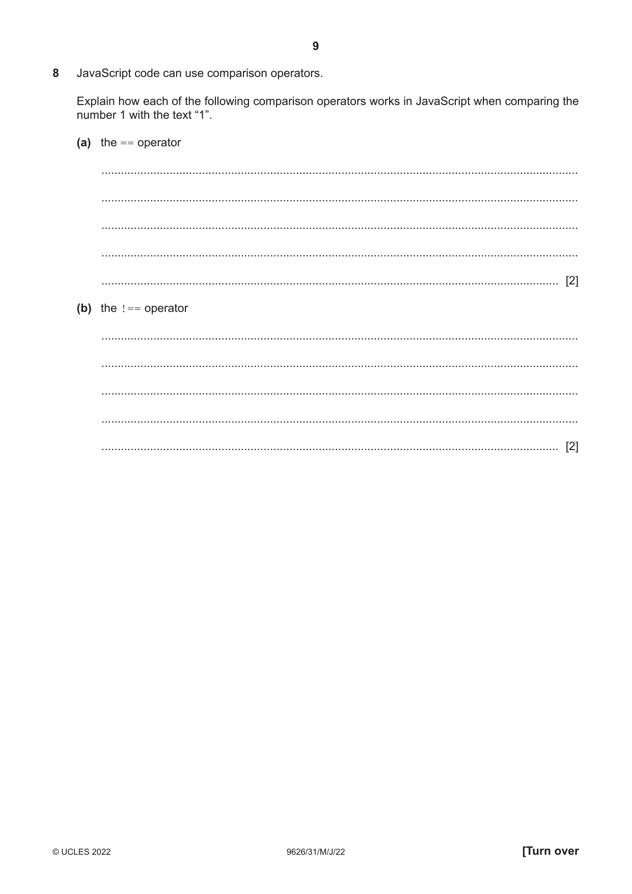Cambridge A Level Information Technology (from 2017) 9626 2022 May/June Paper 3 · Variant 1 question paper, page 9 of 12