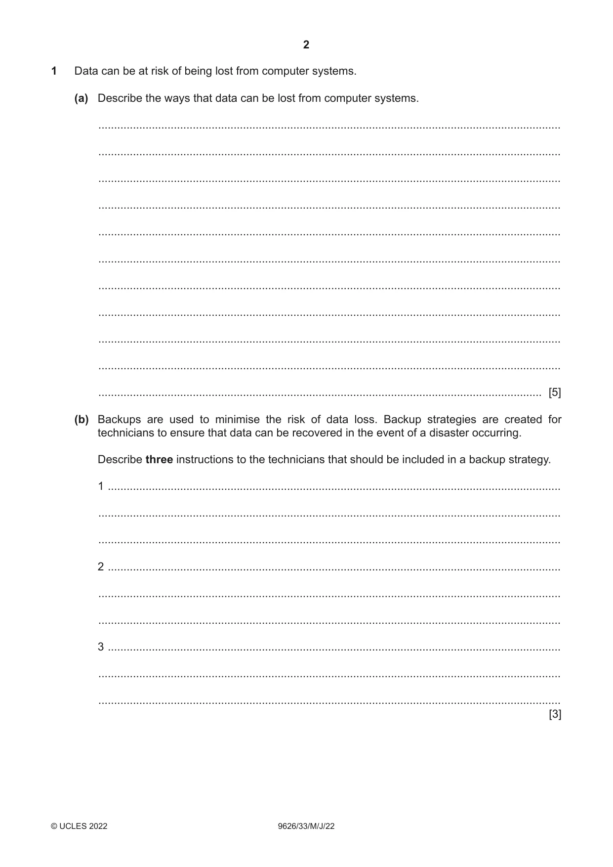 Cambridge A Level Information Technology (from 2017) 9626 2022 May/June Paper 3 · Variant 3 question paper, page 2 of 12