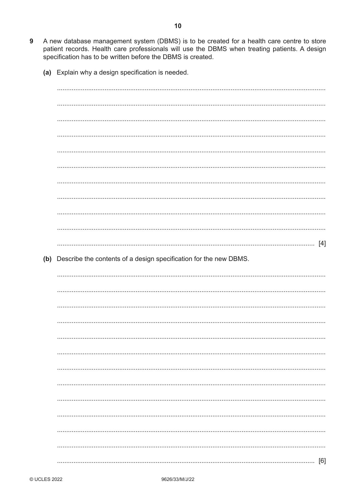 Cambridge A Level Information Technology (from 2017) 9626 2022 May/June Paper 3 · Variant 3 question paper, page 10 of 12