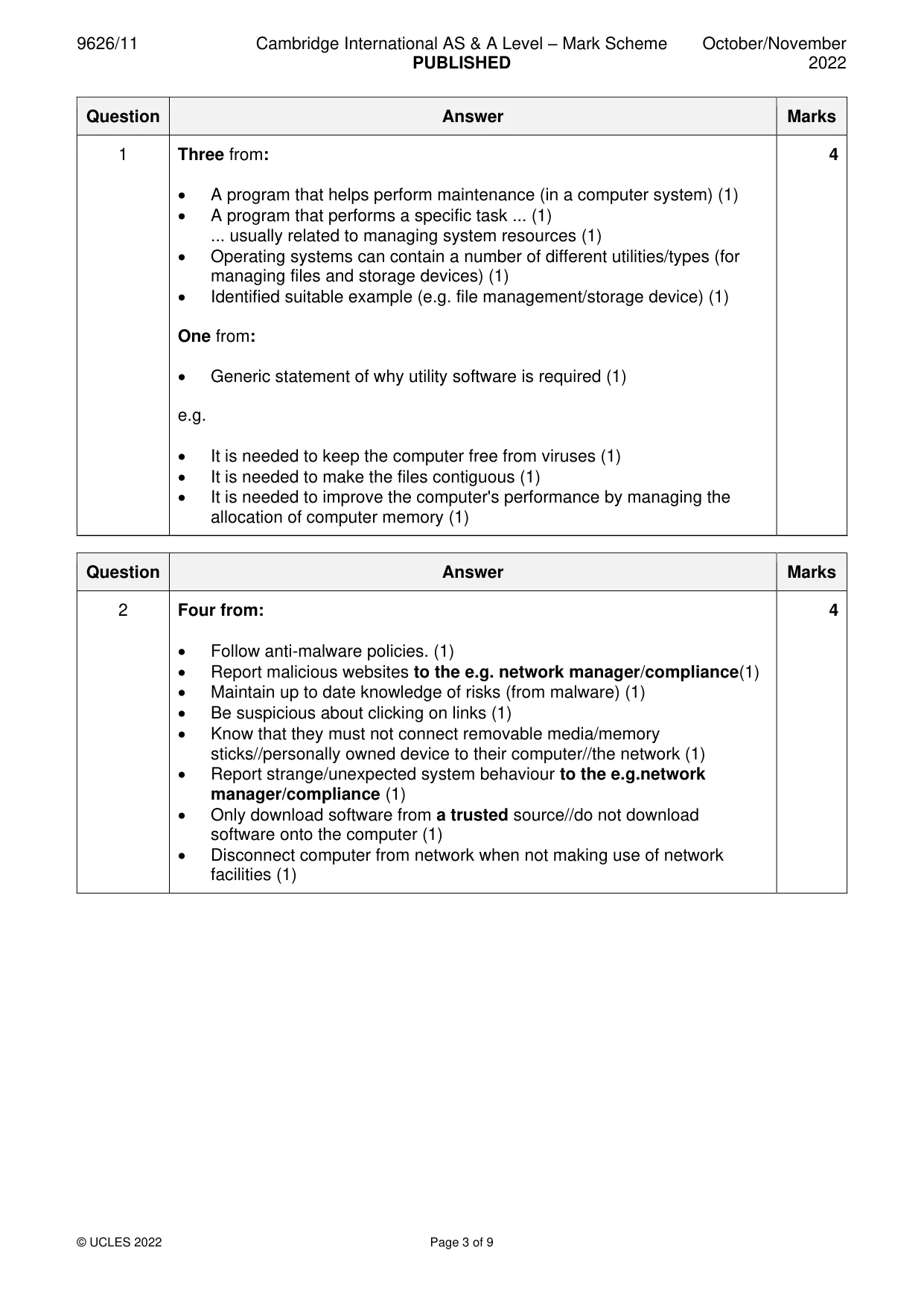 Mark scheme, page 3 of 9