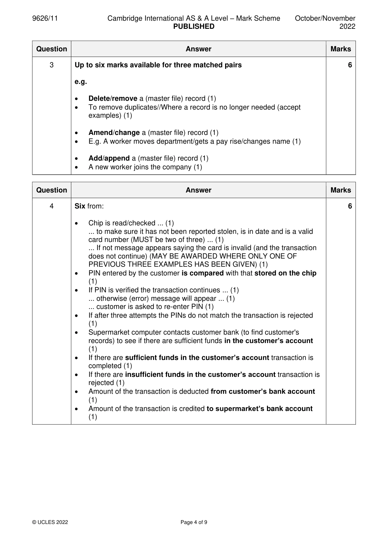 Mark scheme, page 4 of 9