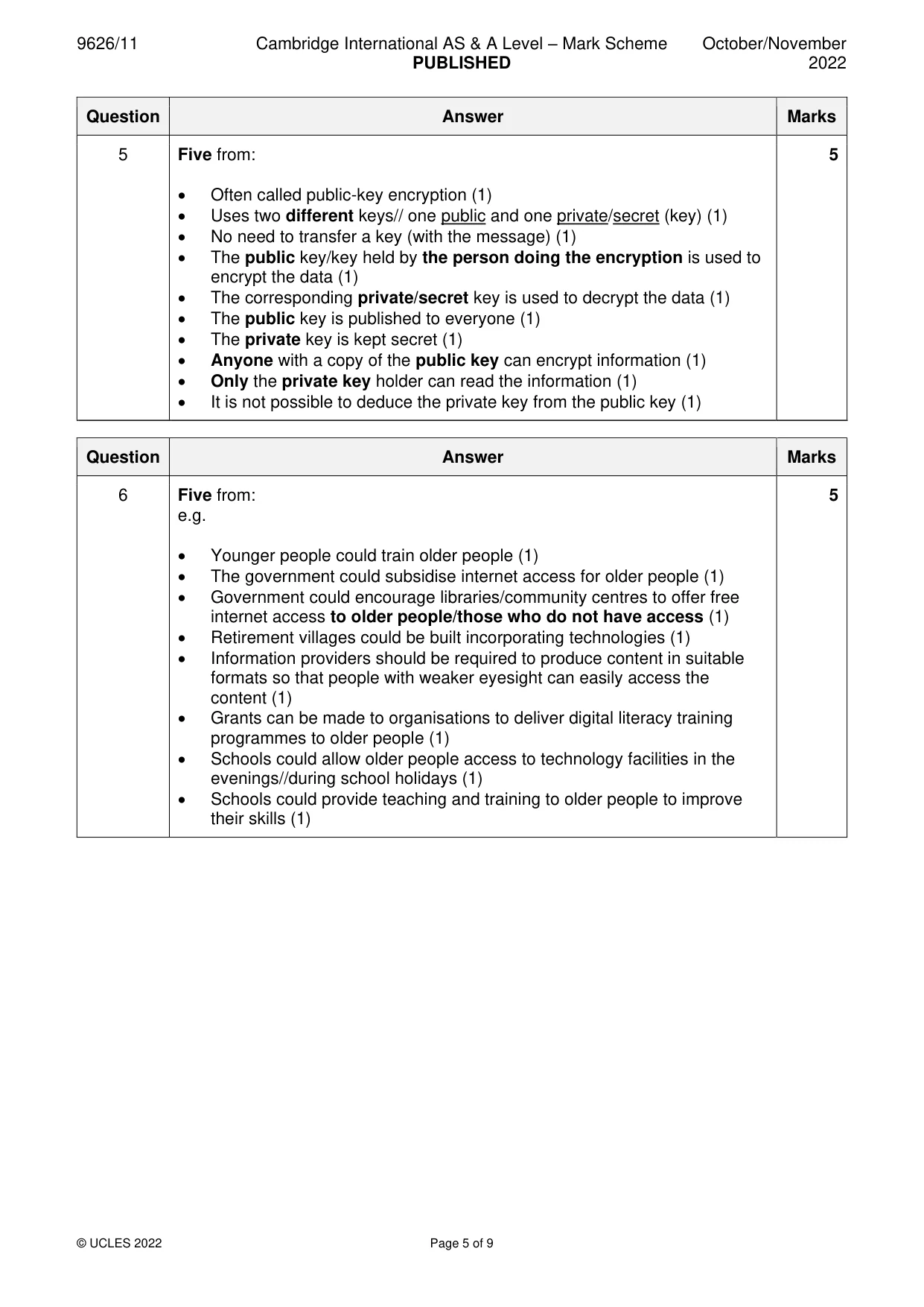 Mark scheme, page 5 of 9