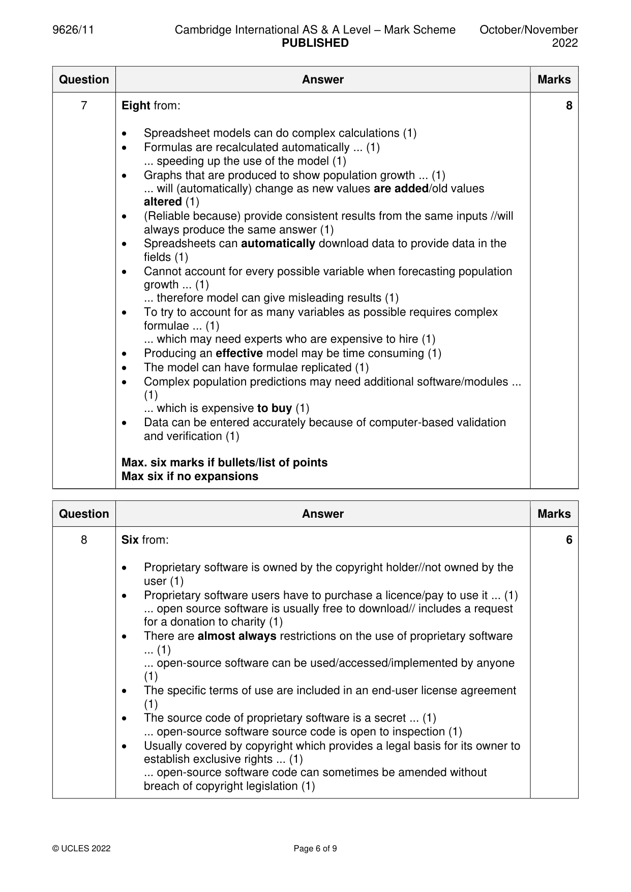 Mark scheme, page 6 of 9