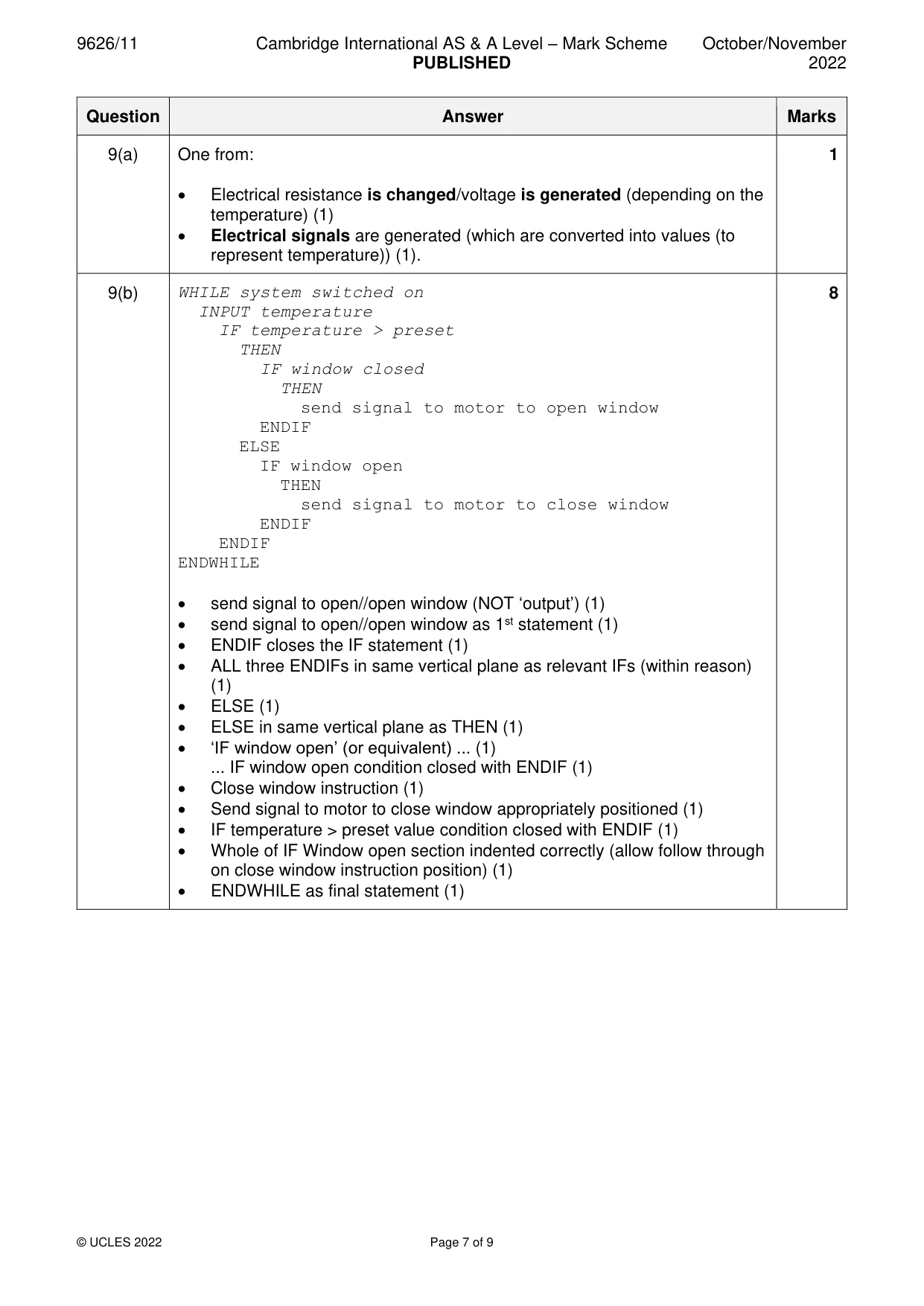 Mark scheme, page 7 of 9