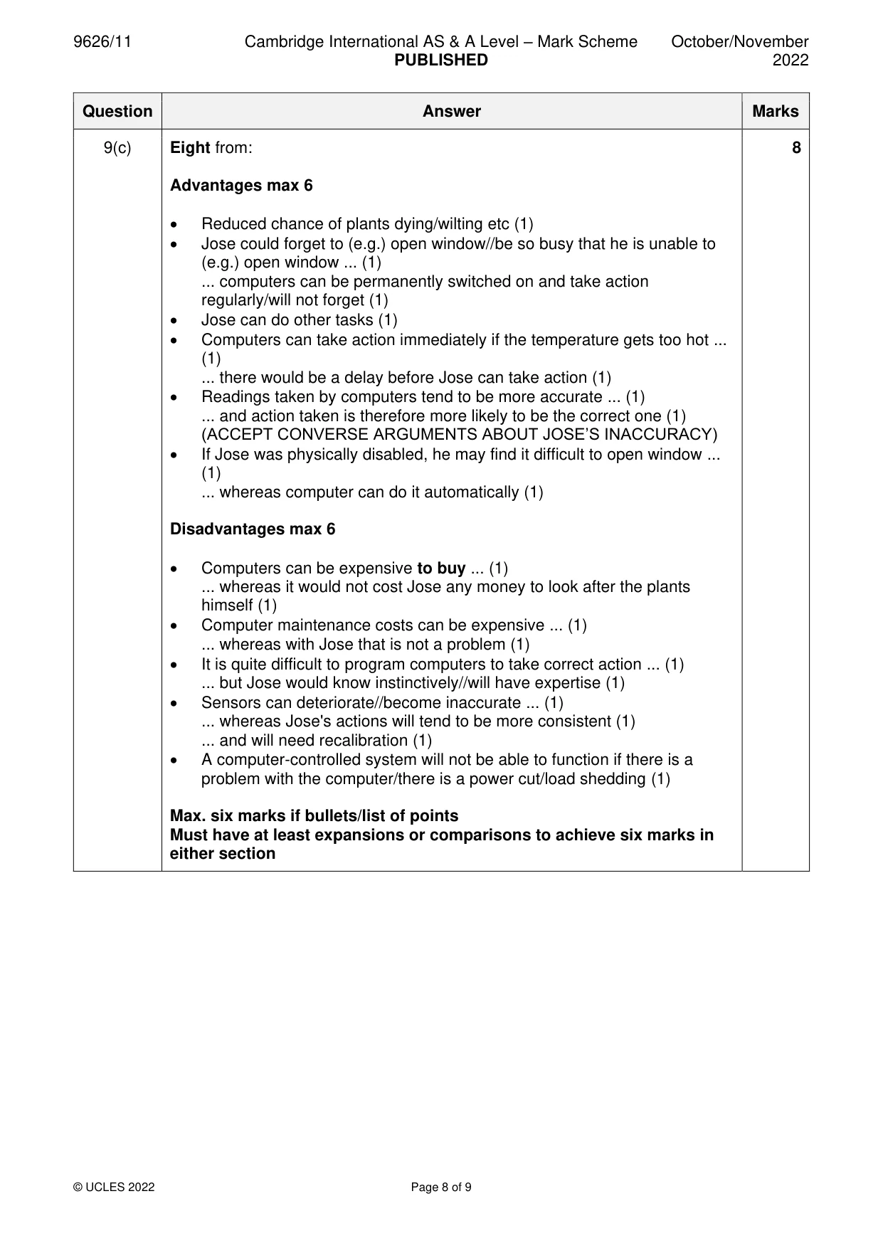 Mark scheme, page 8 of 9